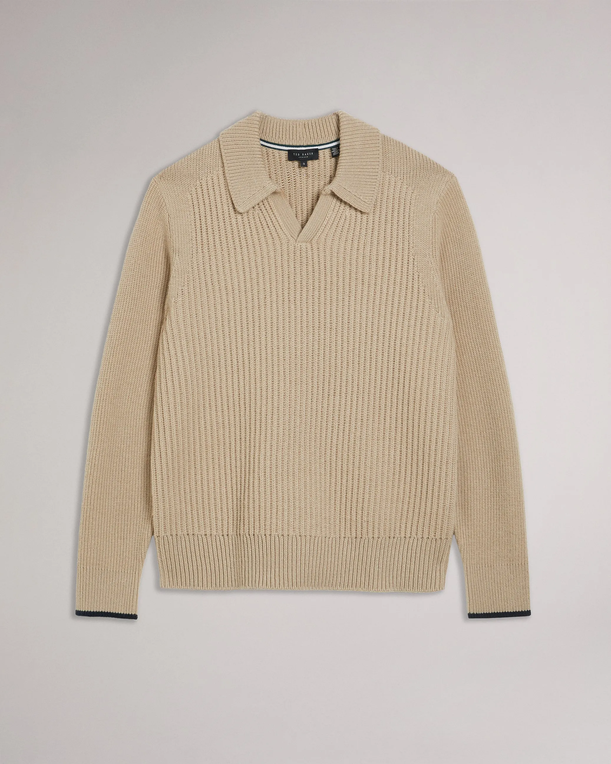 Ademy Ribbed Knit Polo Neck Jumper Taupe