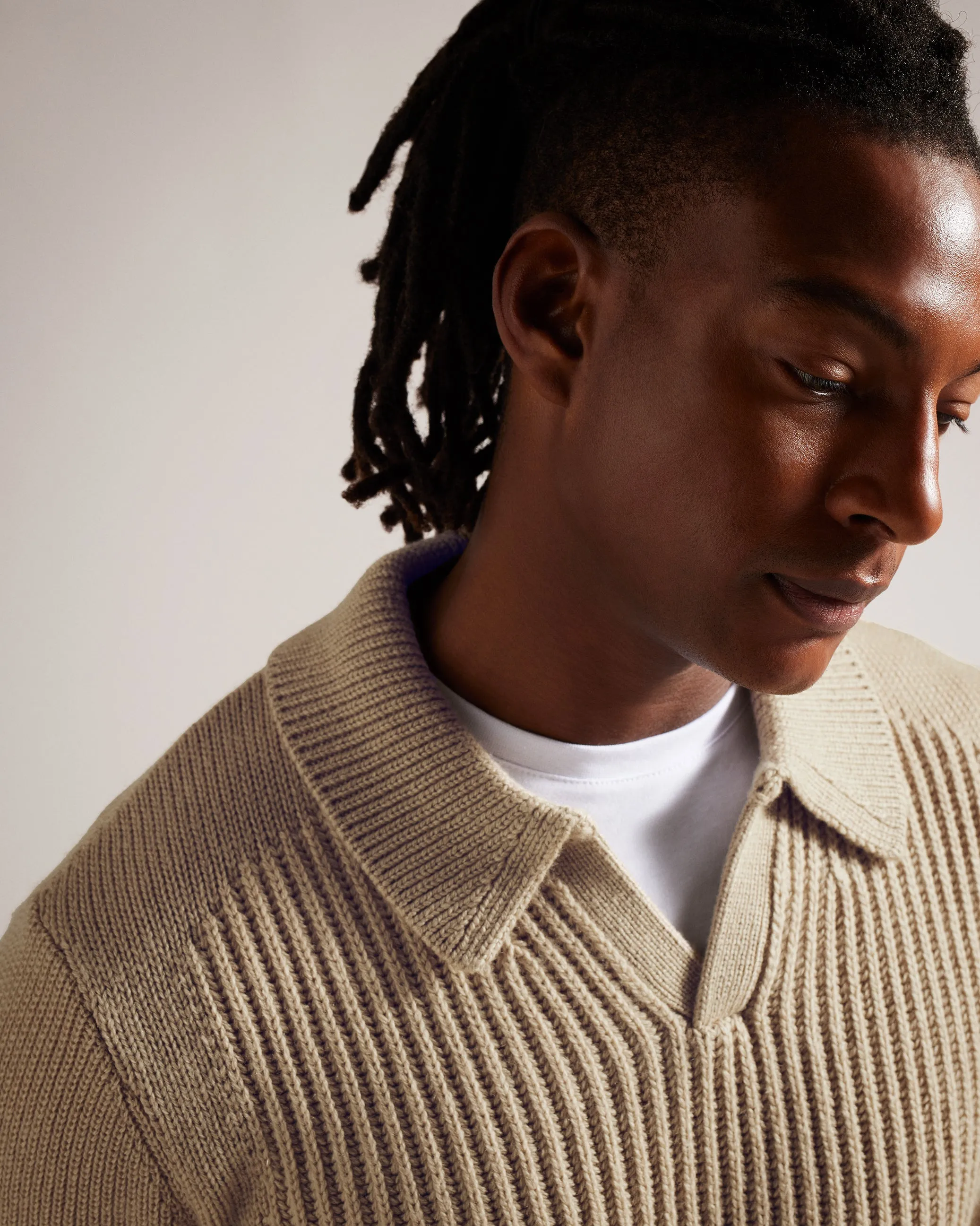 Ademy Ribbed Knit Polo Neck Jumper Taupe