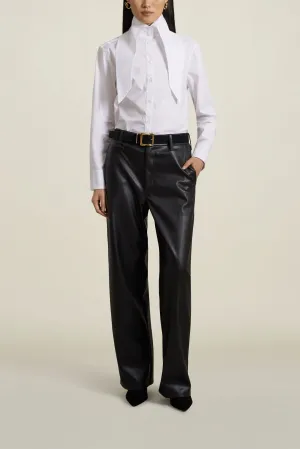 Black Faux Leather Wide Leg Column Jeans