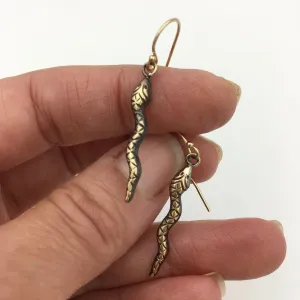 Brass and Gold Snake Dangle Earrings