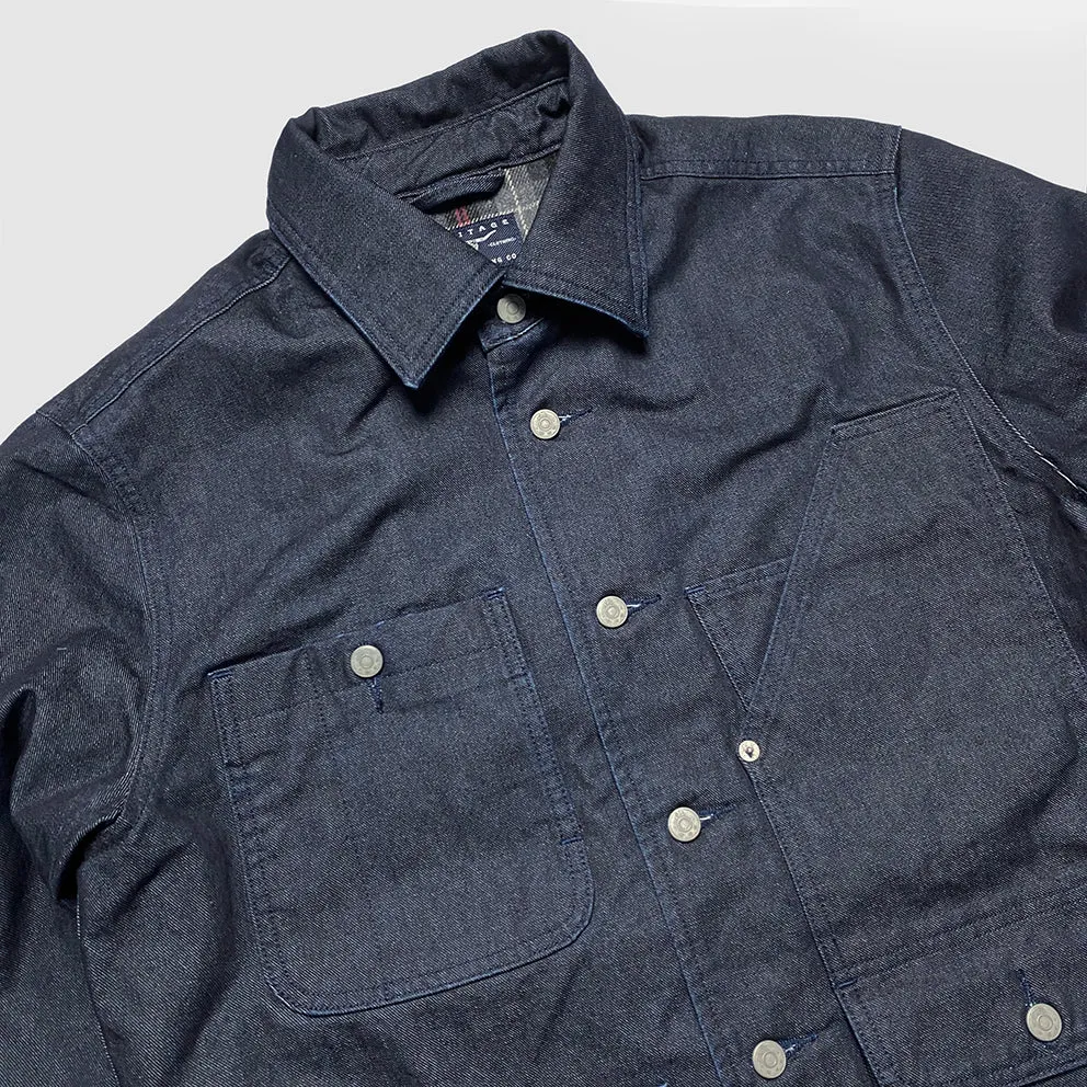 BZEN M.3031 LARRY-I REGULAR FIT MULTI POCKET WOOL BLEND PLAID LINED DENIM SHIRT JACKET-11.5OZ-E1 INDIGO