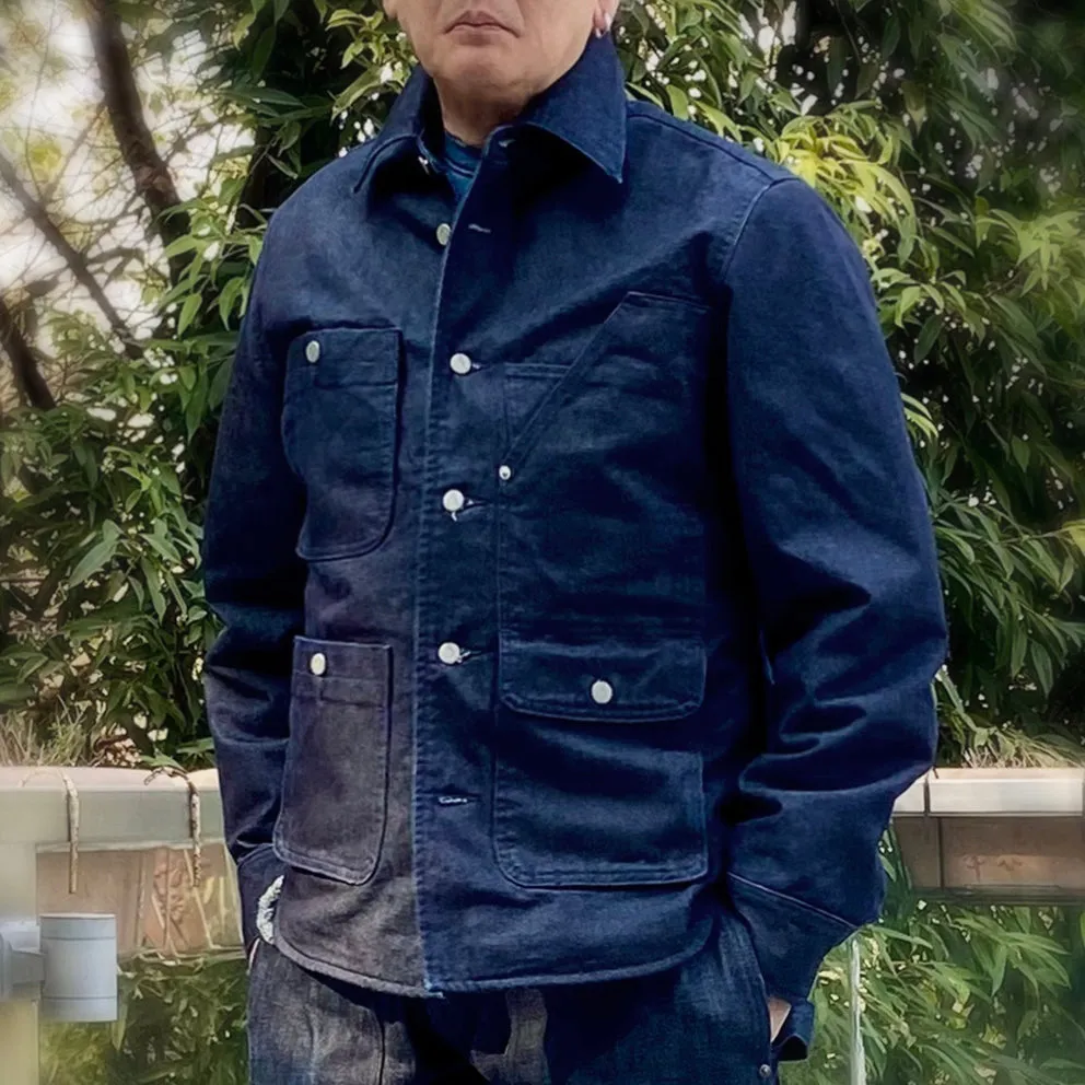 BZEN M.3031 LARRY-I REGULAR FIT MULTI POCKET WOOL BLEND PLAID LINED DENIM SHIRT JACKET-11.5OZ-E1 INDIGO