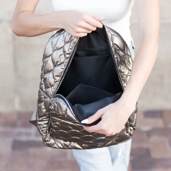 Chic Stylish Fashion Metallic Puffer Backpack