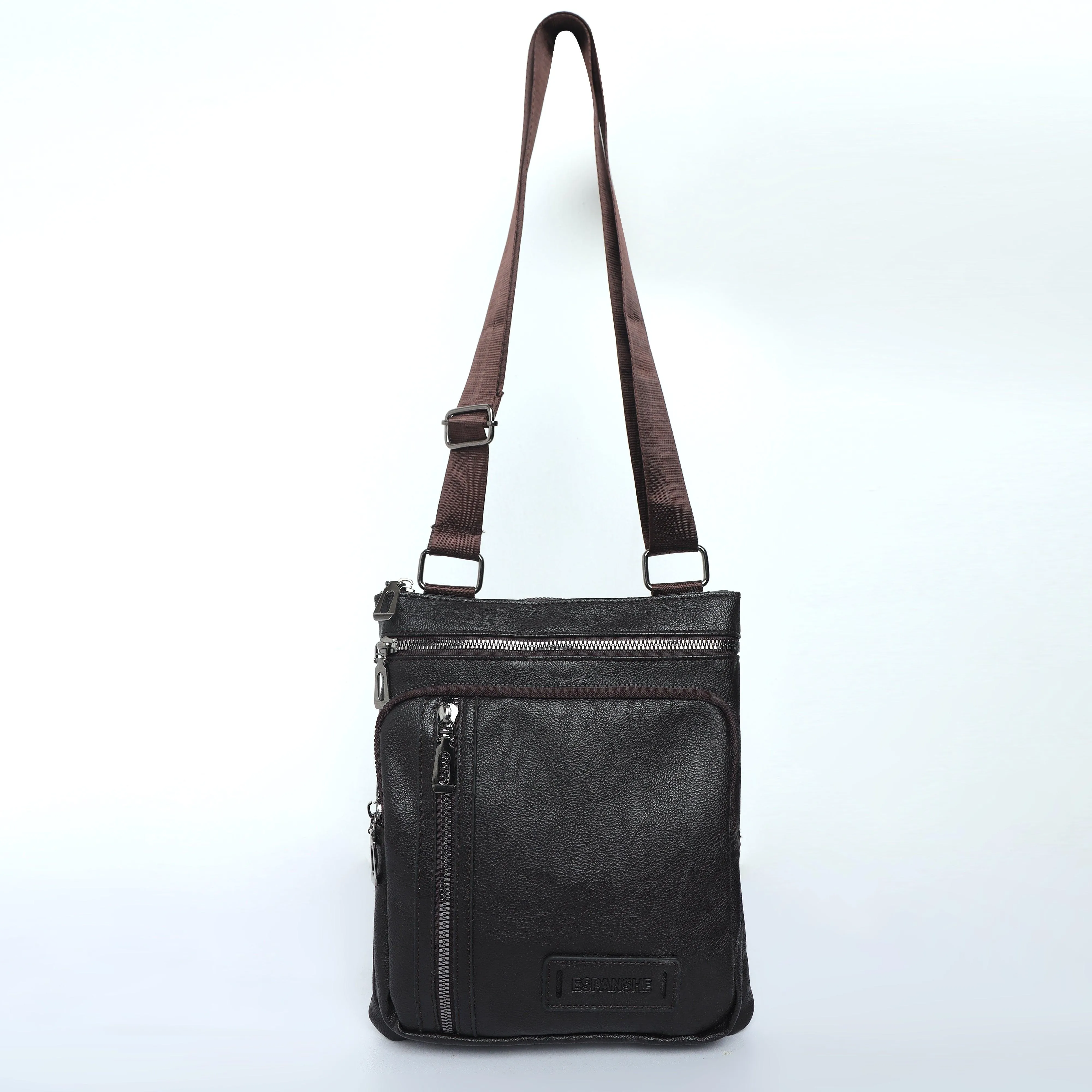 Cross Body Leather Messenger Bag - Brown