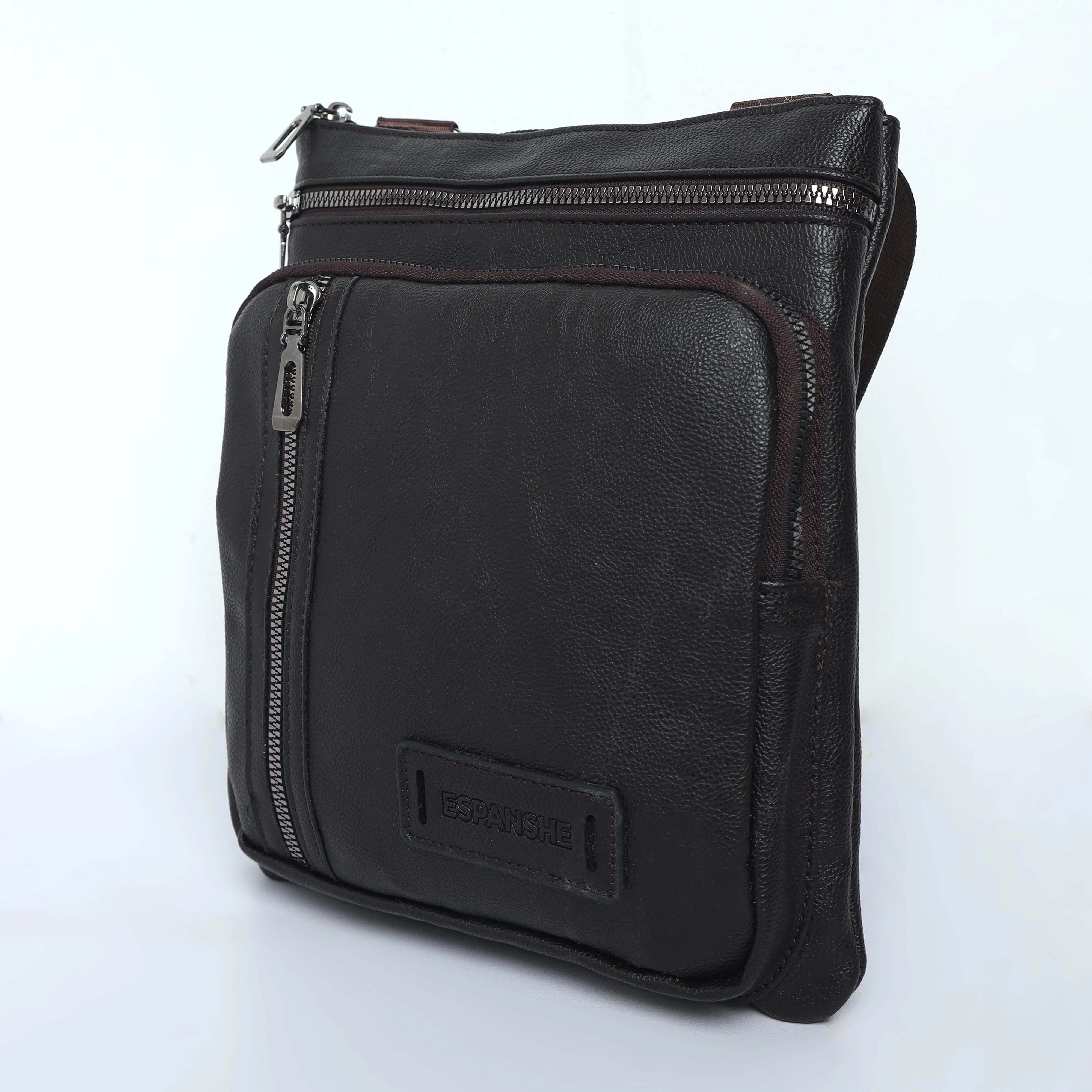 Cross Body Leather Messenger Bag - Brown
