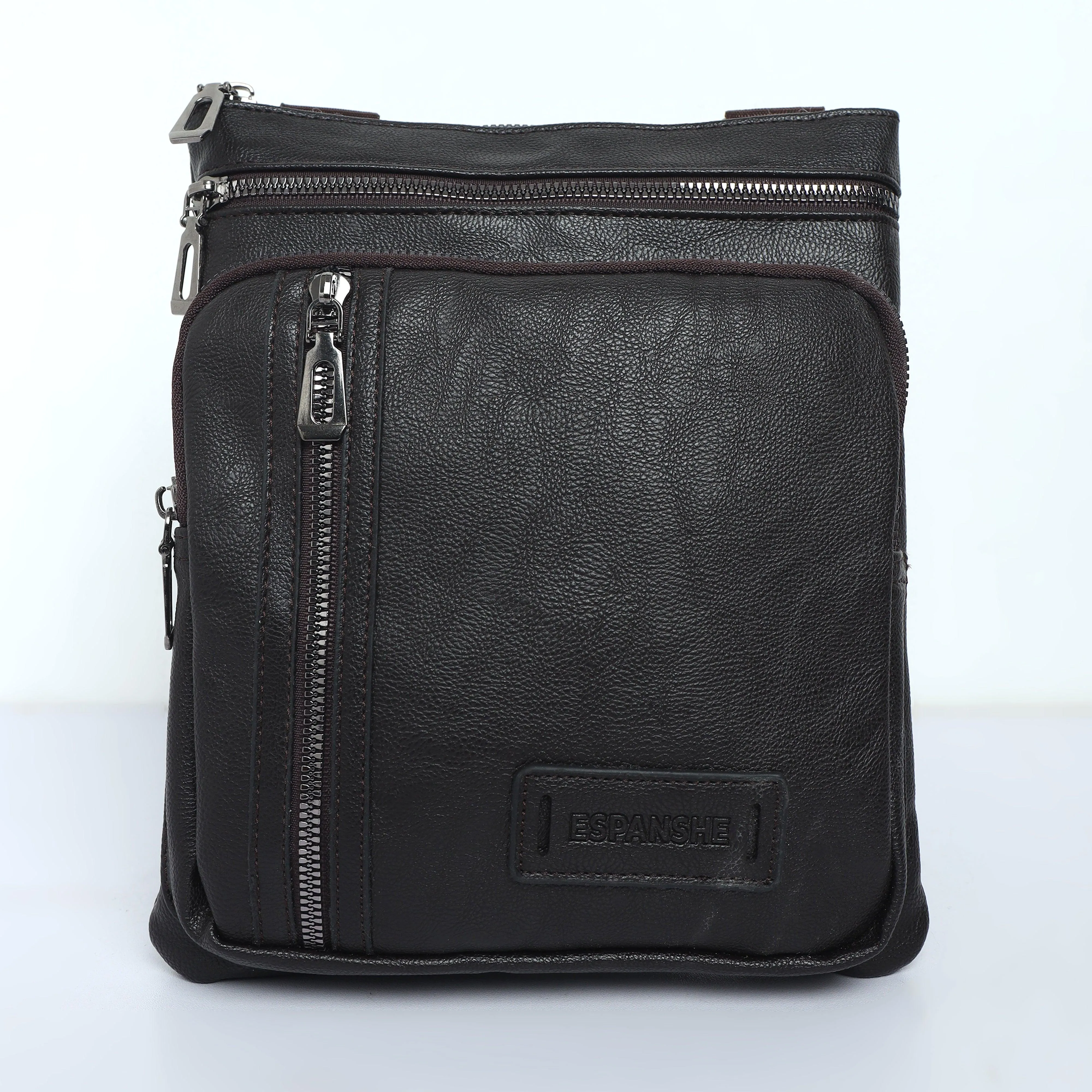 Cross Body Leather Messenger Bag - Brown