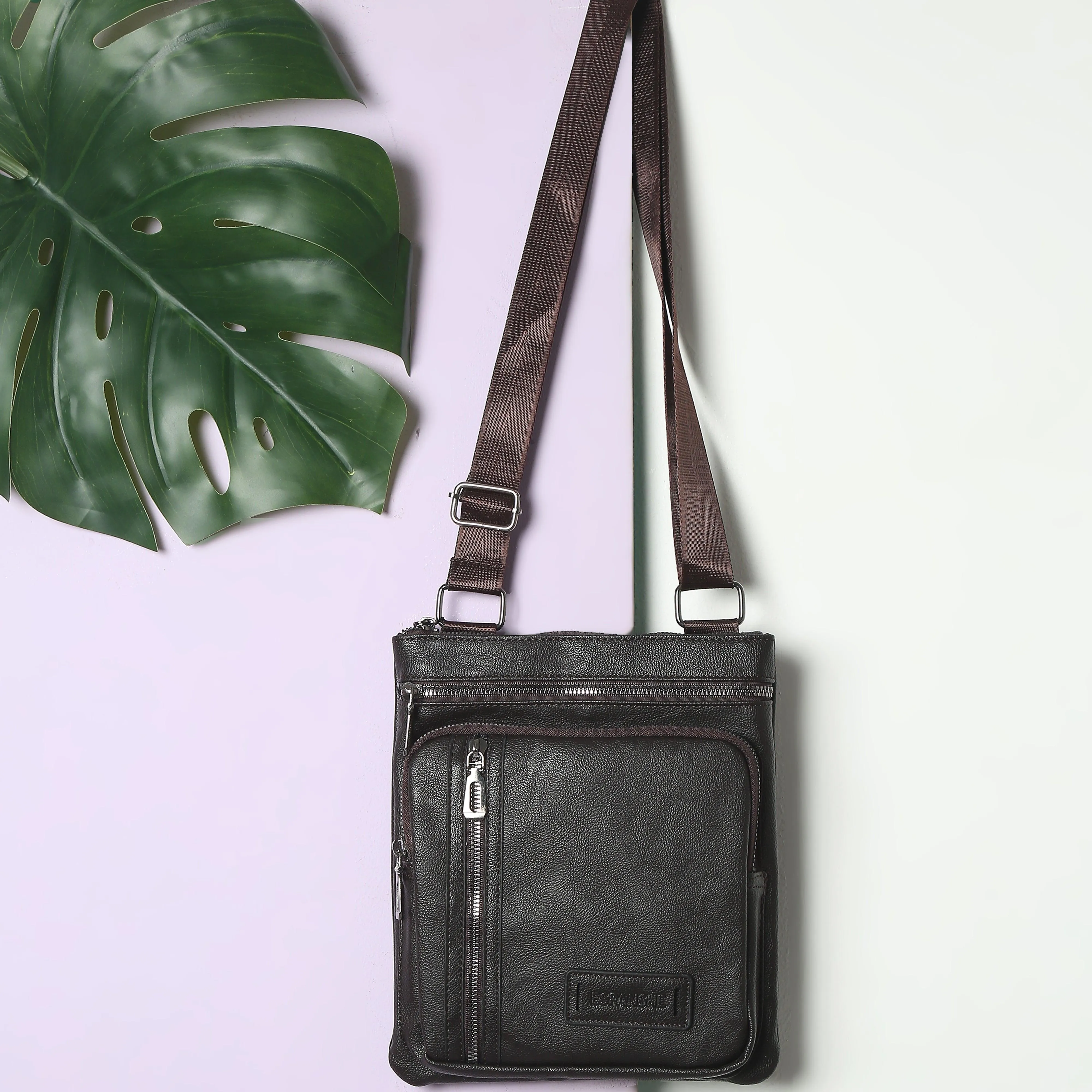 Cross Body Leather Messenger Bag - Brown