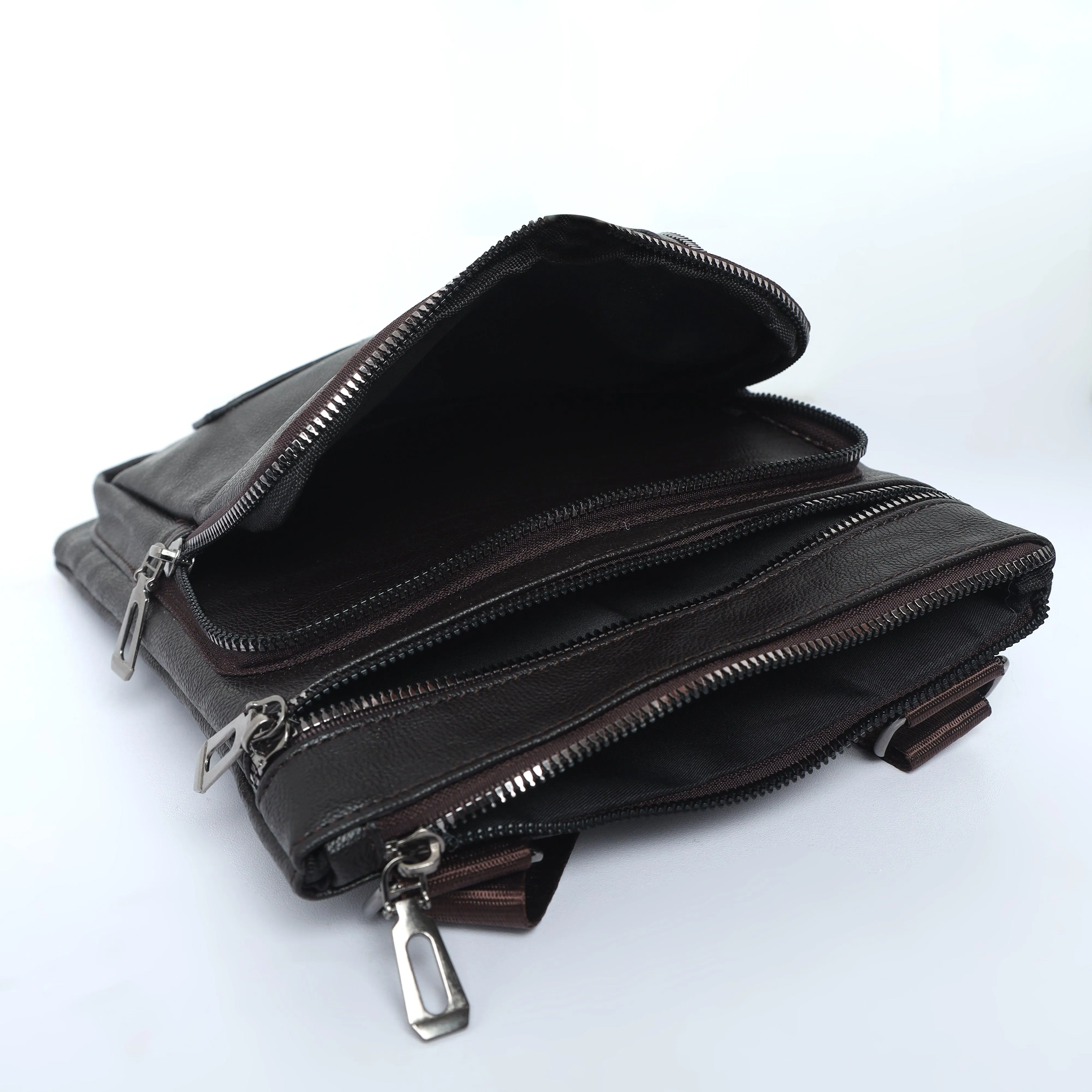Cross Body Leather Messenger Bag - Brown