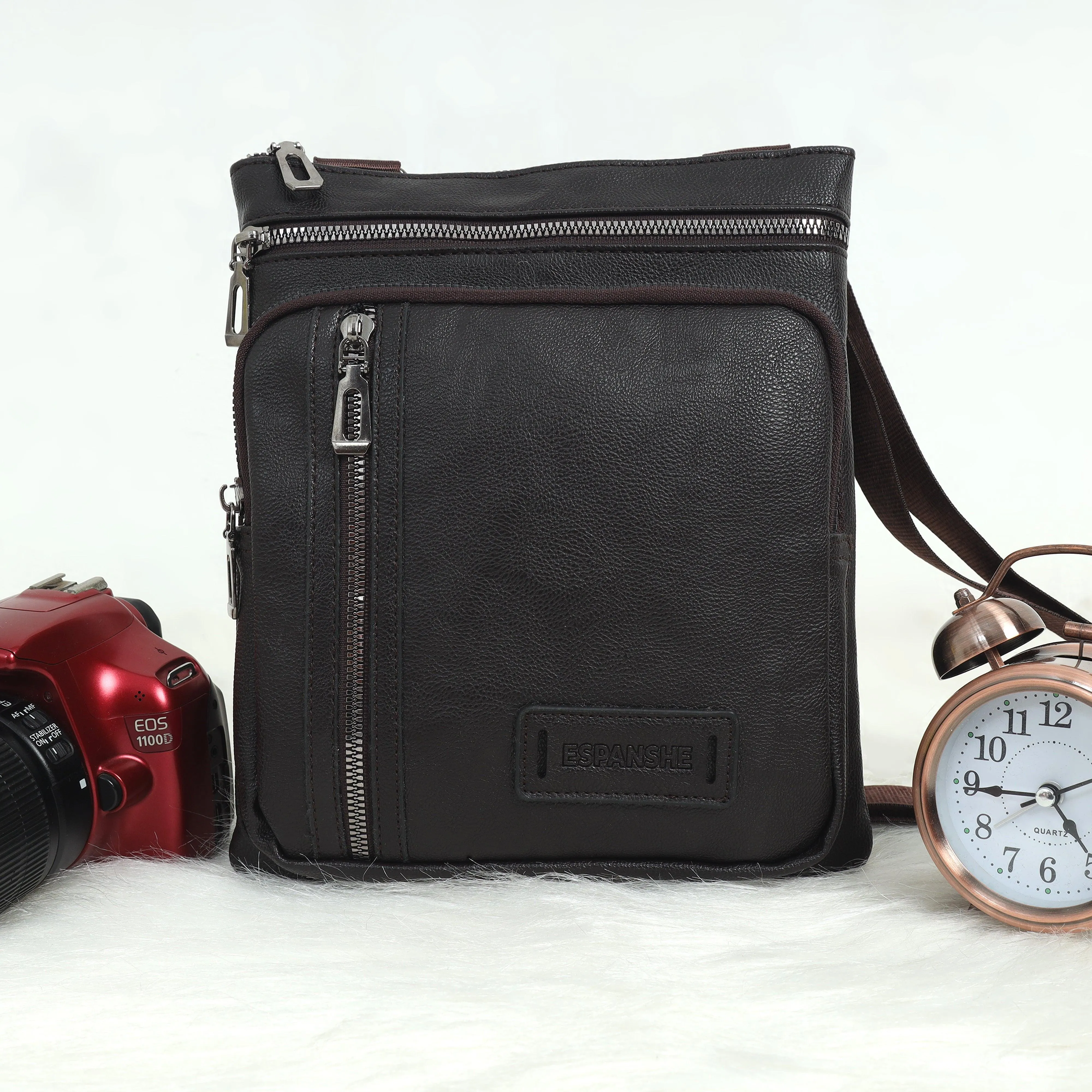 Cross Body Leather Messenger Bag - Brown