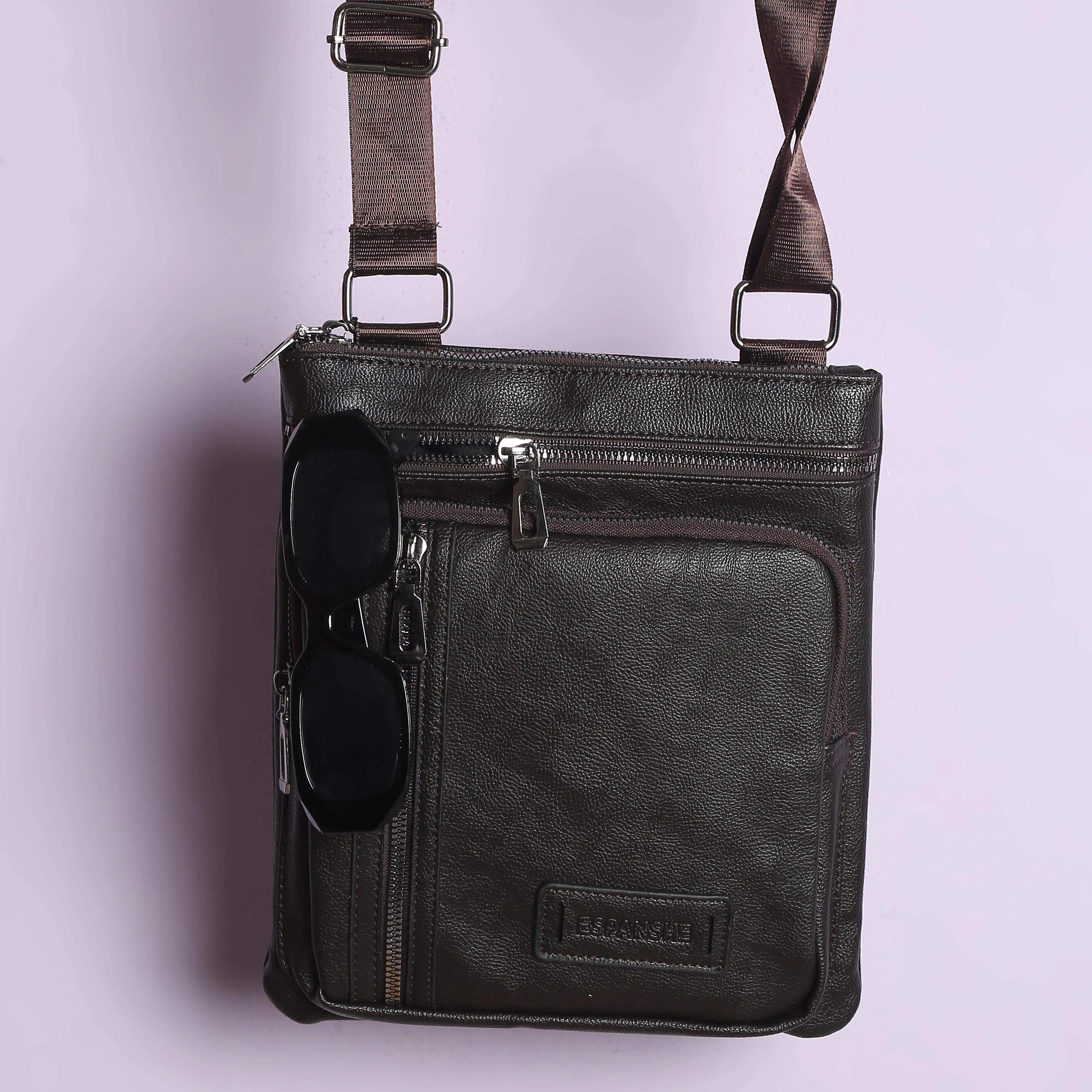 Cross Body Leather Messenger Bag - Brown