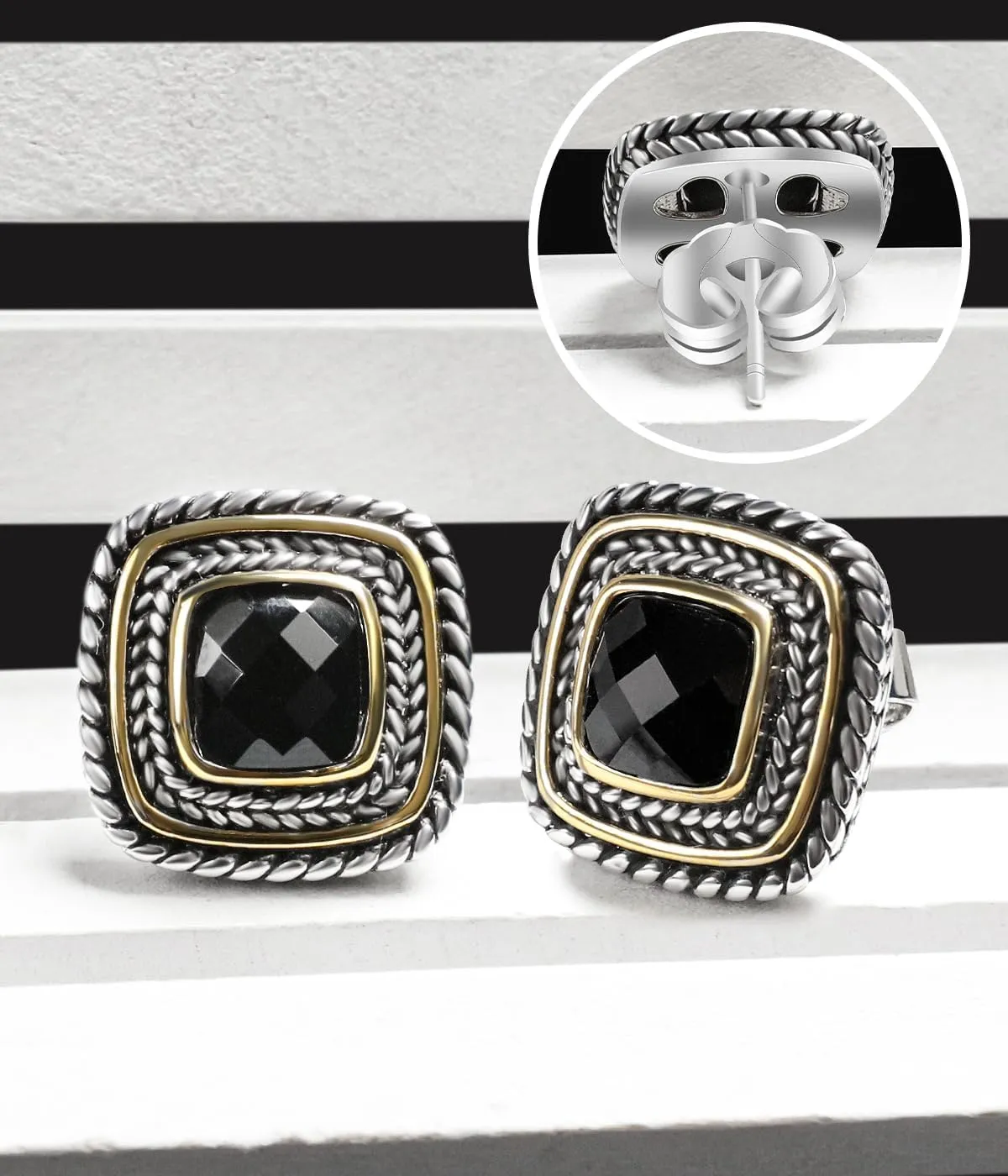 Designer Inspired Two Toned Cable Cubic Zirconia Earrings Studs for Women Trendy Gift