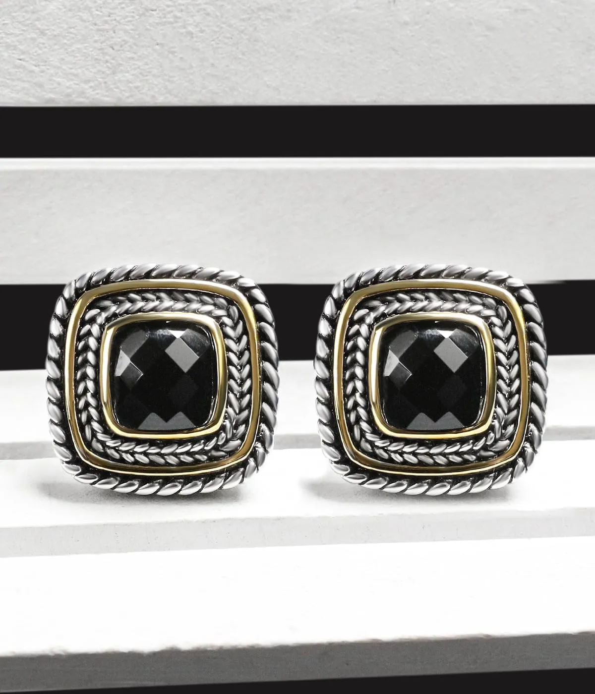 Designer Inspired Two Toned Cable Cubic Zirconia Earrings Studs for Women Trendy Gift