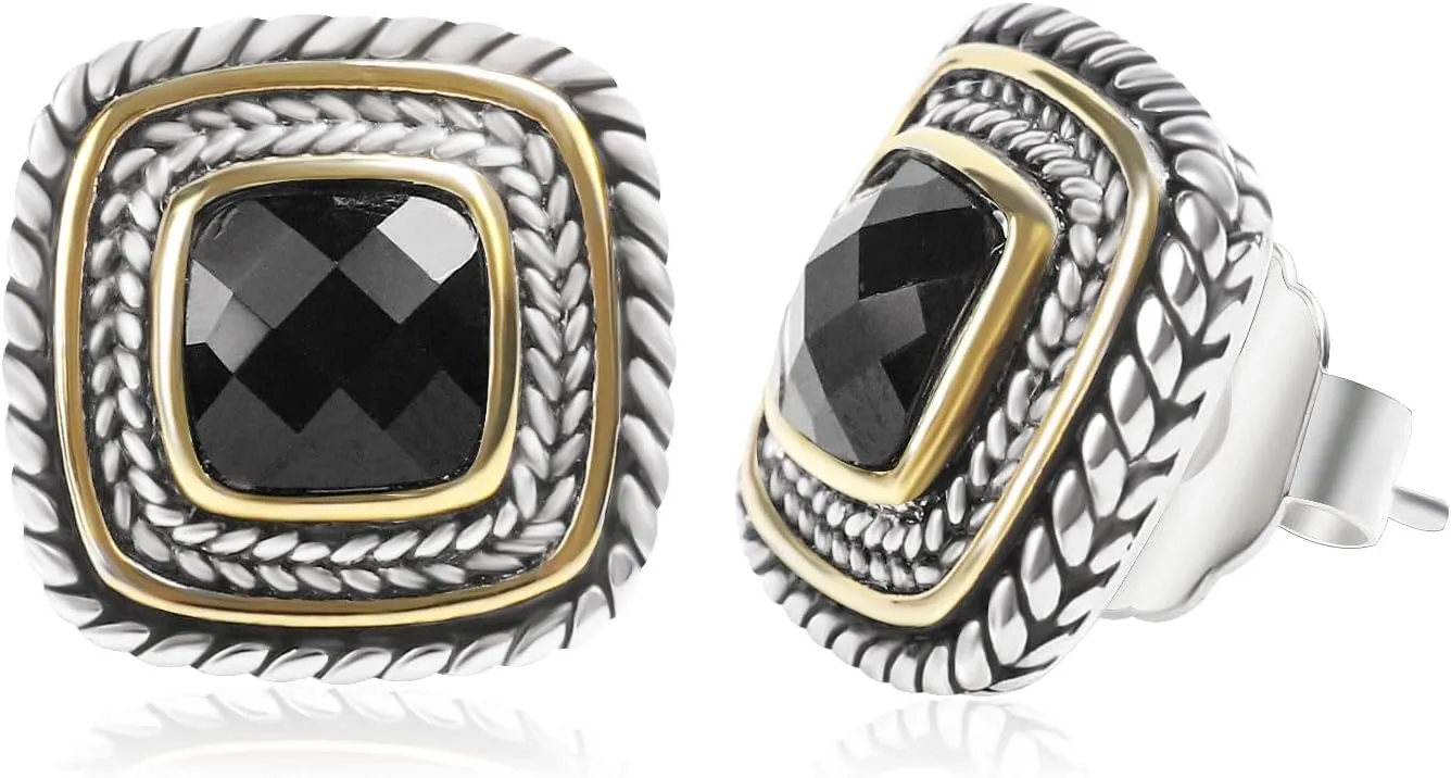 Designer Inspired Two Toned Cable Cubic Zirconia Earrings Studs for Women Trendy Gift