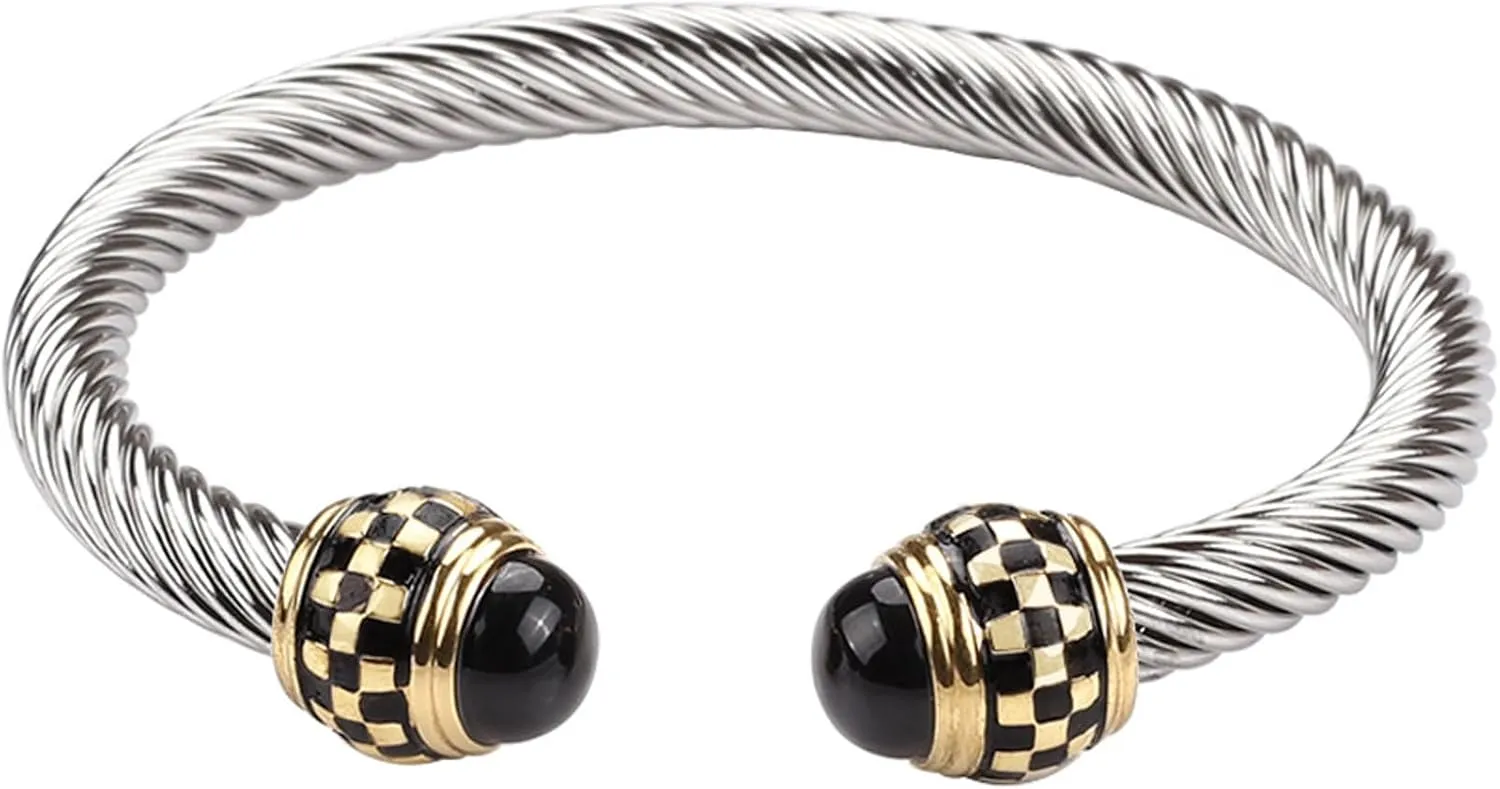 Designer Twisted Cable Bracelets | Stainless Steel Two Toned Cable Cuff Bracelets Bangles for Women Gift