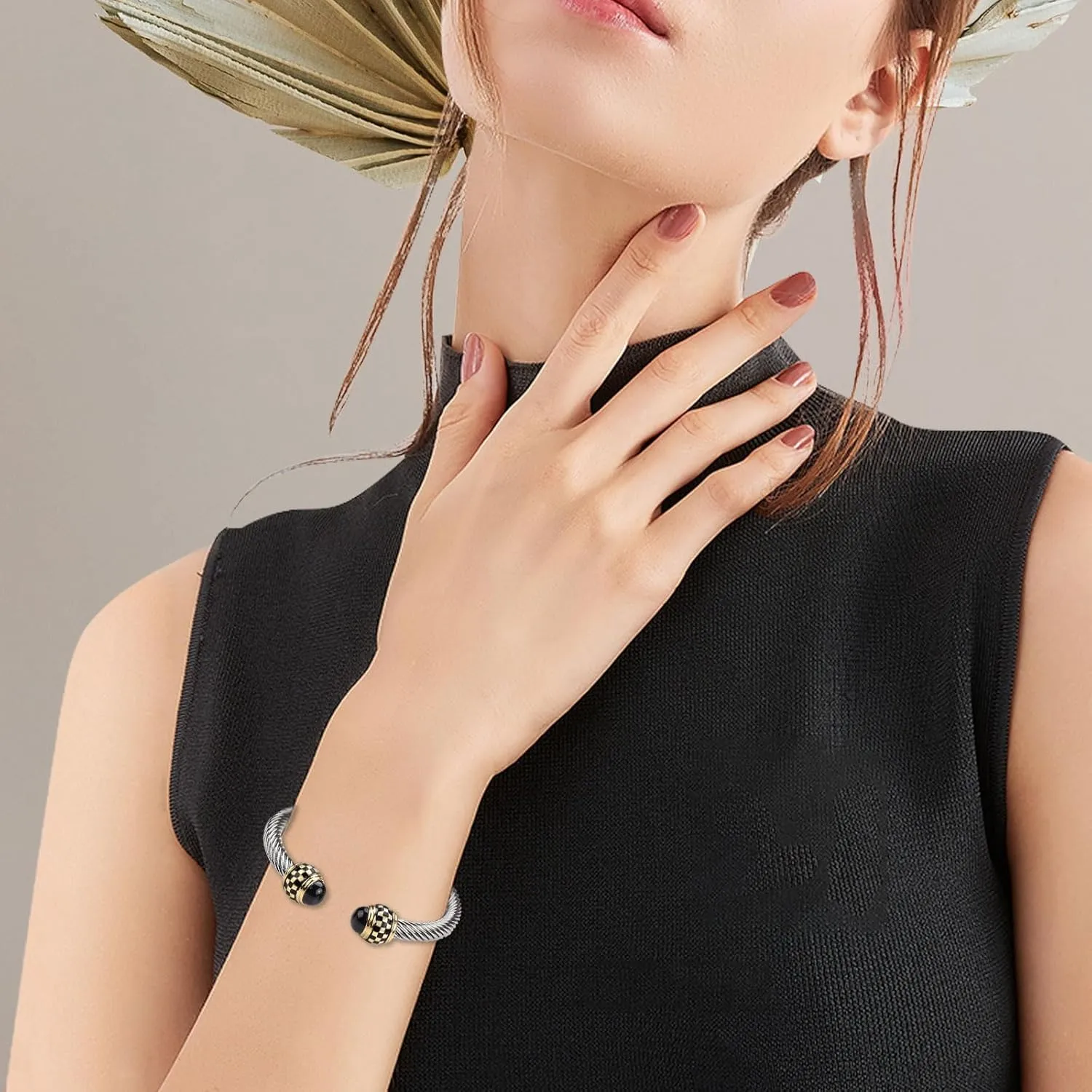 Designer Twisted Cable Bracelets | Stainless Steel Two Toned Cable Cuff Bracelets Bangles for Women Gift