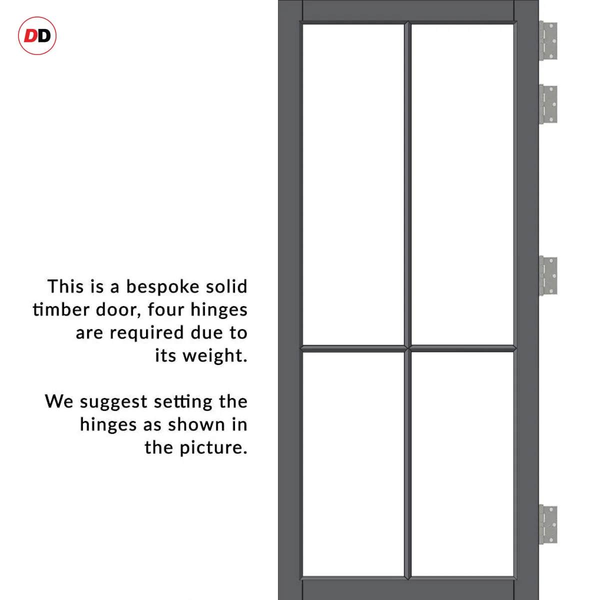 Kora Solid Wood Internal Door UK Made  DD0116C Clear Glass - Stormy Grey Premium Primed - Urban Lite® Bespoke Sizes