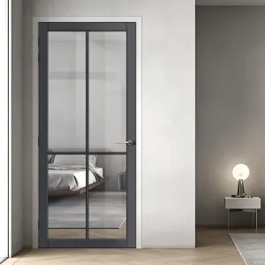 Kora Solid Wood Internal Door UK Made  DD0116C Clear Glass - Stormy Grey Premium Primed - Urban Lite® Bespoke Sizes