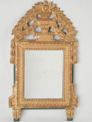 Late 18th-Century Small French Giltwood Mirror w/ Decorative Crest 26"