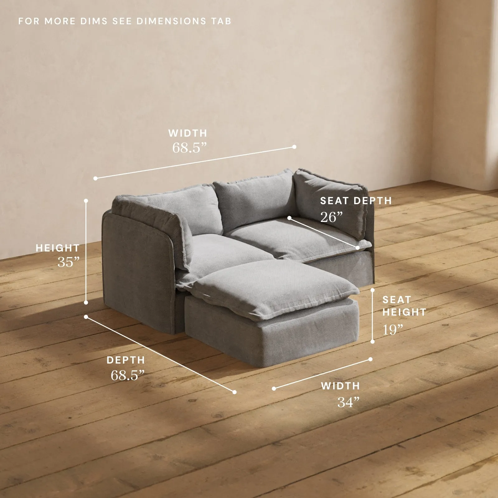 Modular Performance 2-Seater Sectional in Ash | Relaxed Blend