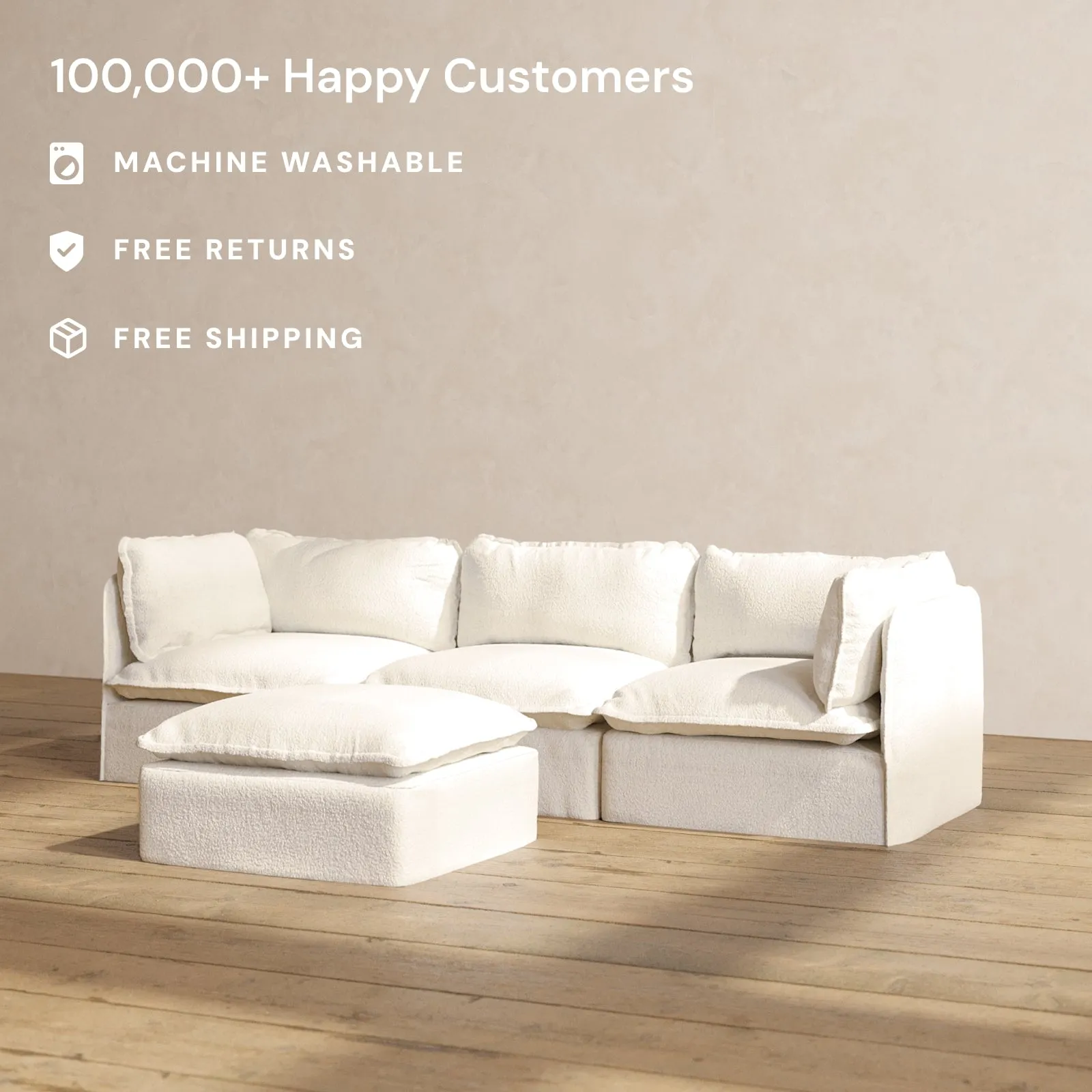 Modular Performance 3-Seater   Ottoman in Mousse | Relaxed Blend