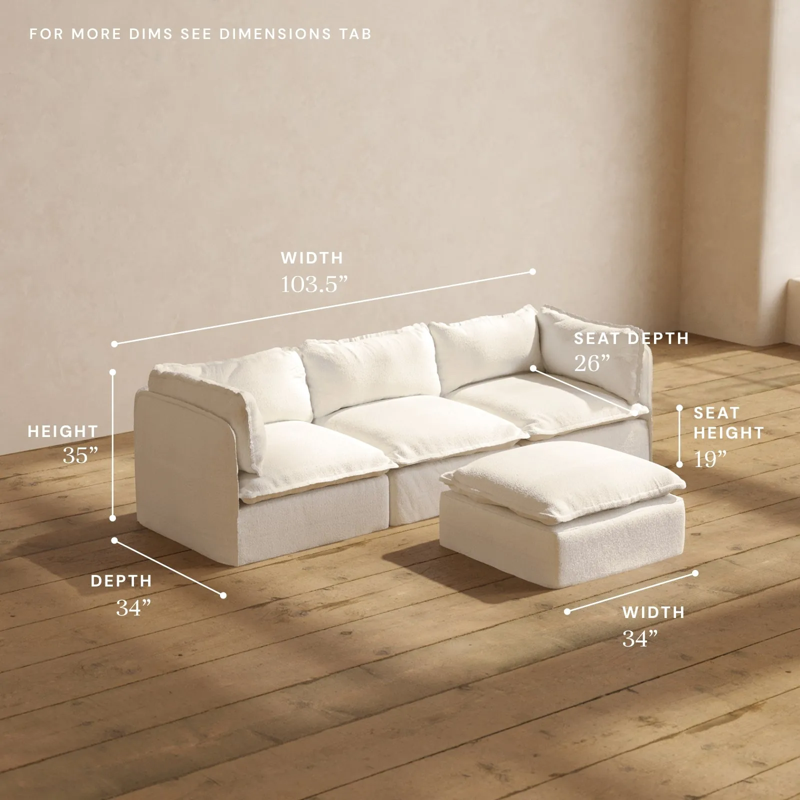 Modular Performance 3-Seater   Ottoman in Mousse | Relaxed Blend
