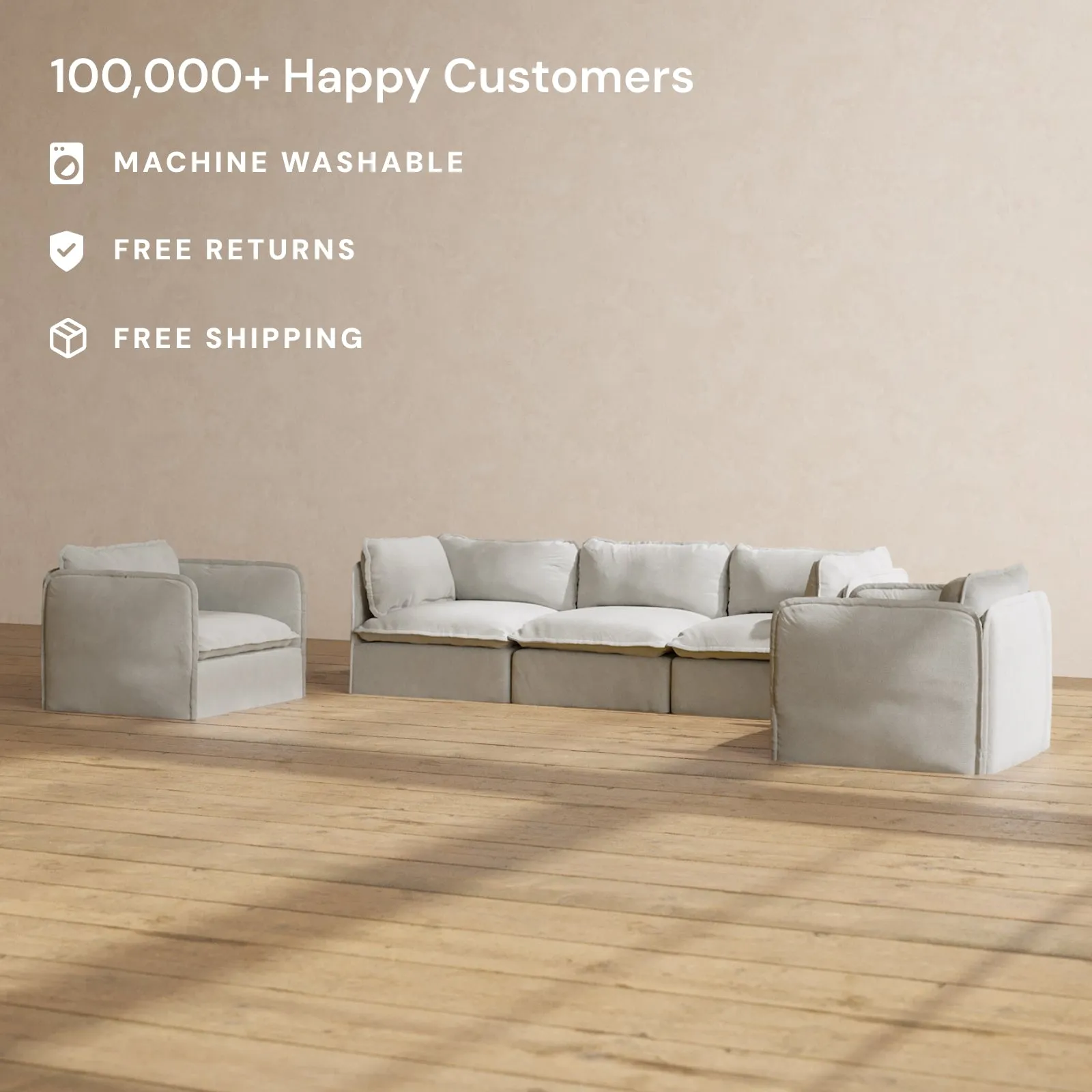 Modular Performance 3-Seater Sofa   Armchair Set in Cloud | Relaxed Blend