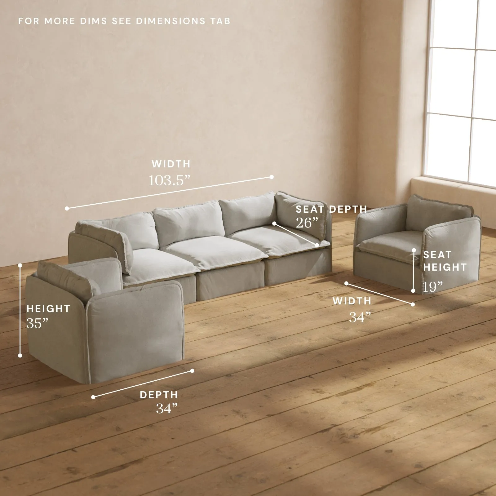 Modular Performance 3-Seater Sofa   Armchair Set in Cloud | Relaxed Blend