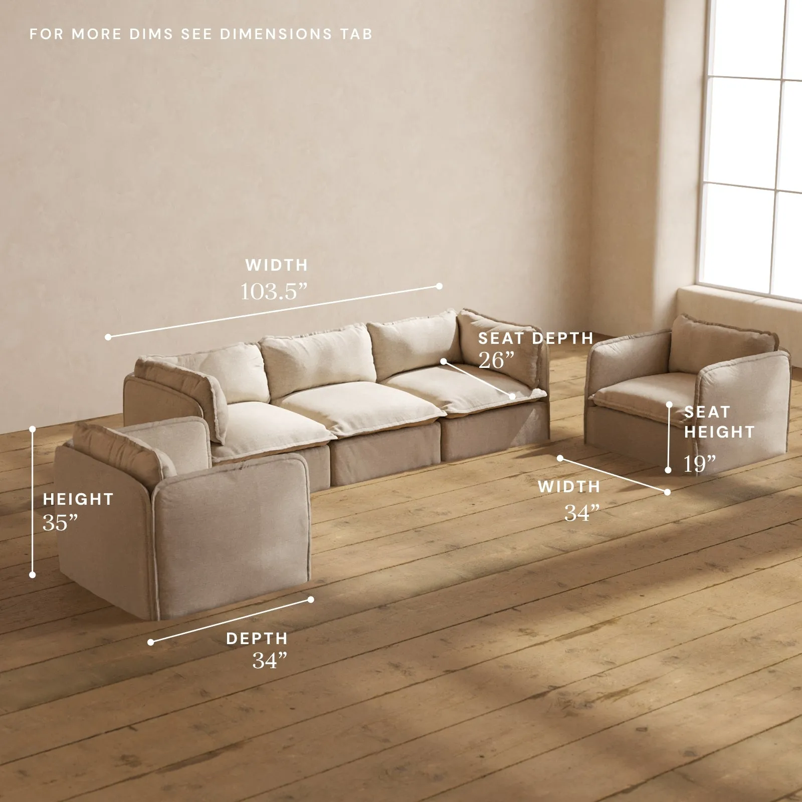 Modular Performance 3-Seater Sofa   Armchair Set in Oat | Relaxed Blend