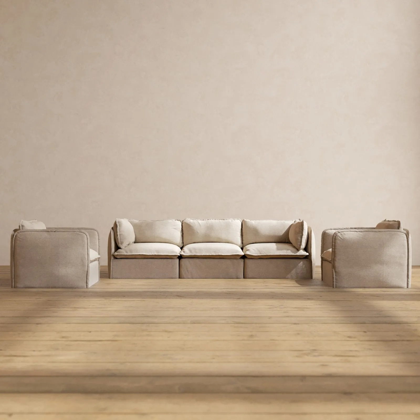 Modular Performance 3-Seater Sofa   Armchair Set in Oat | Relaxed Blend