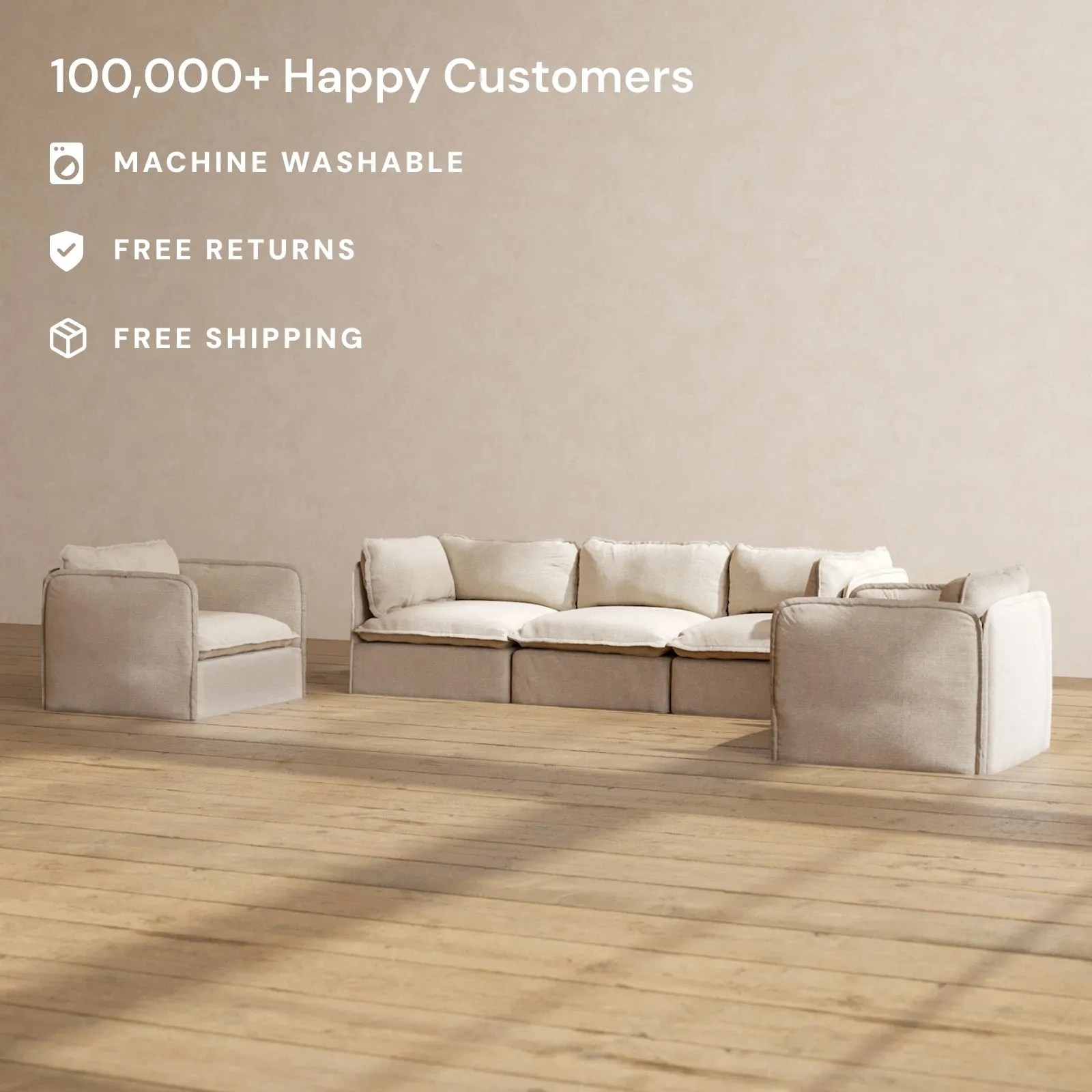Modular Performance 3-Seater Sofa   Armchair Set in Oat | Relaxed Blend