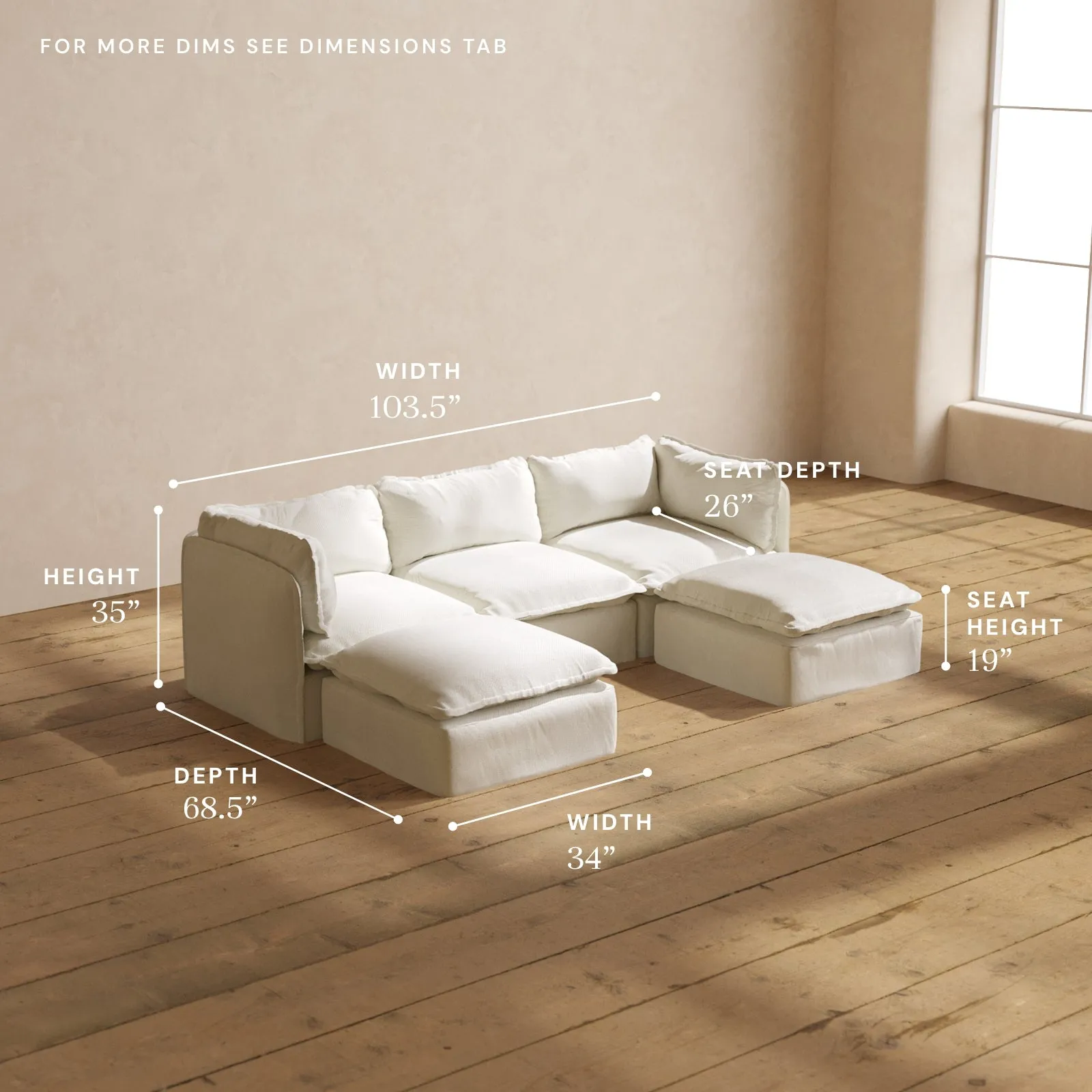 Modular Performance 3-Seater U-Sectional in Eggshell | Deluxe Blend