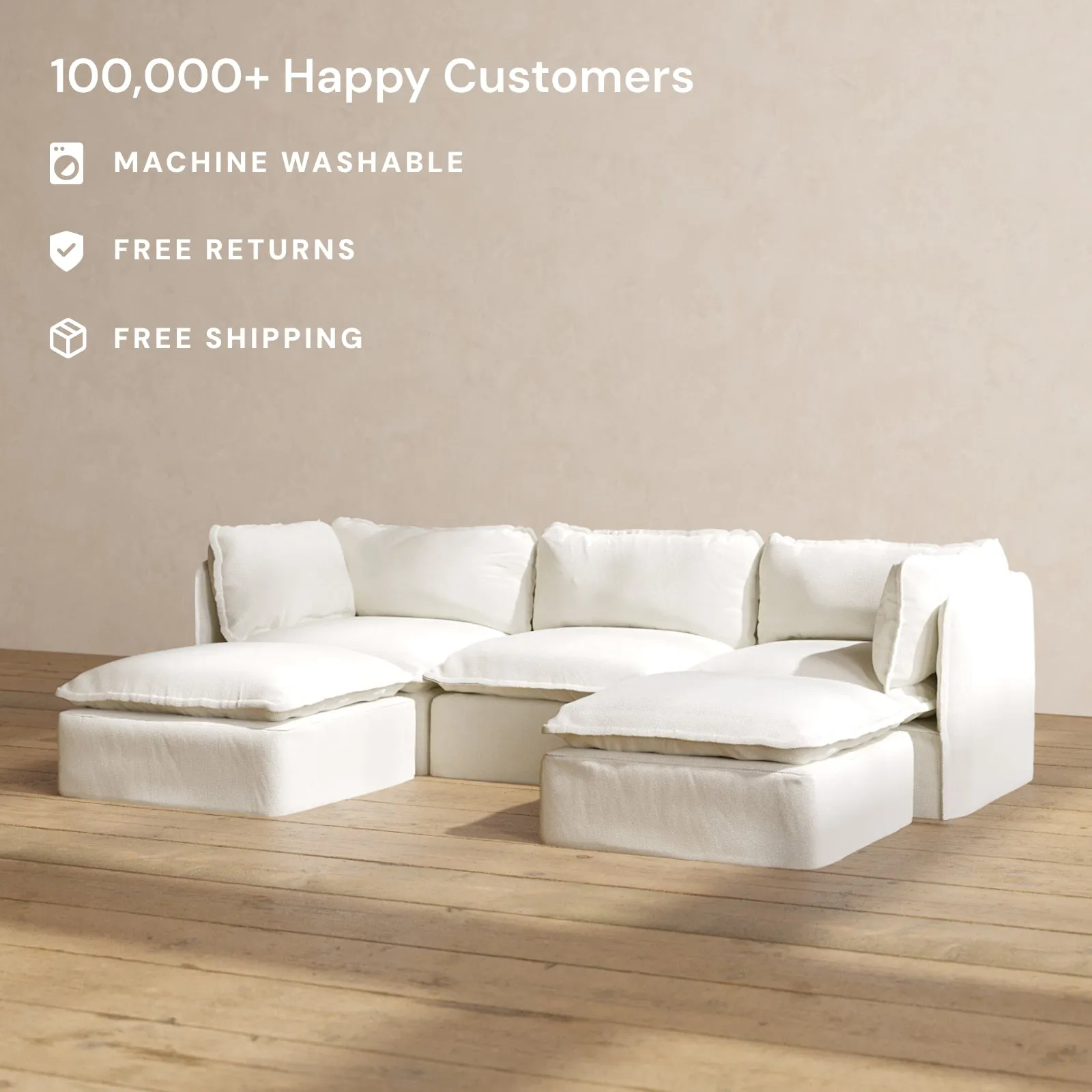 Modular Performance 3-Seater U-Sectional in Eggshell | Deluxe Blend