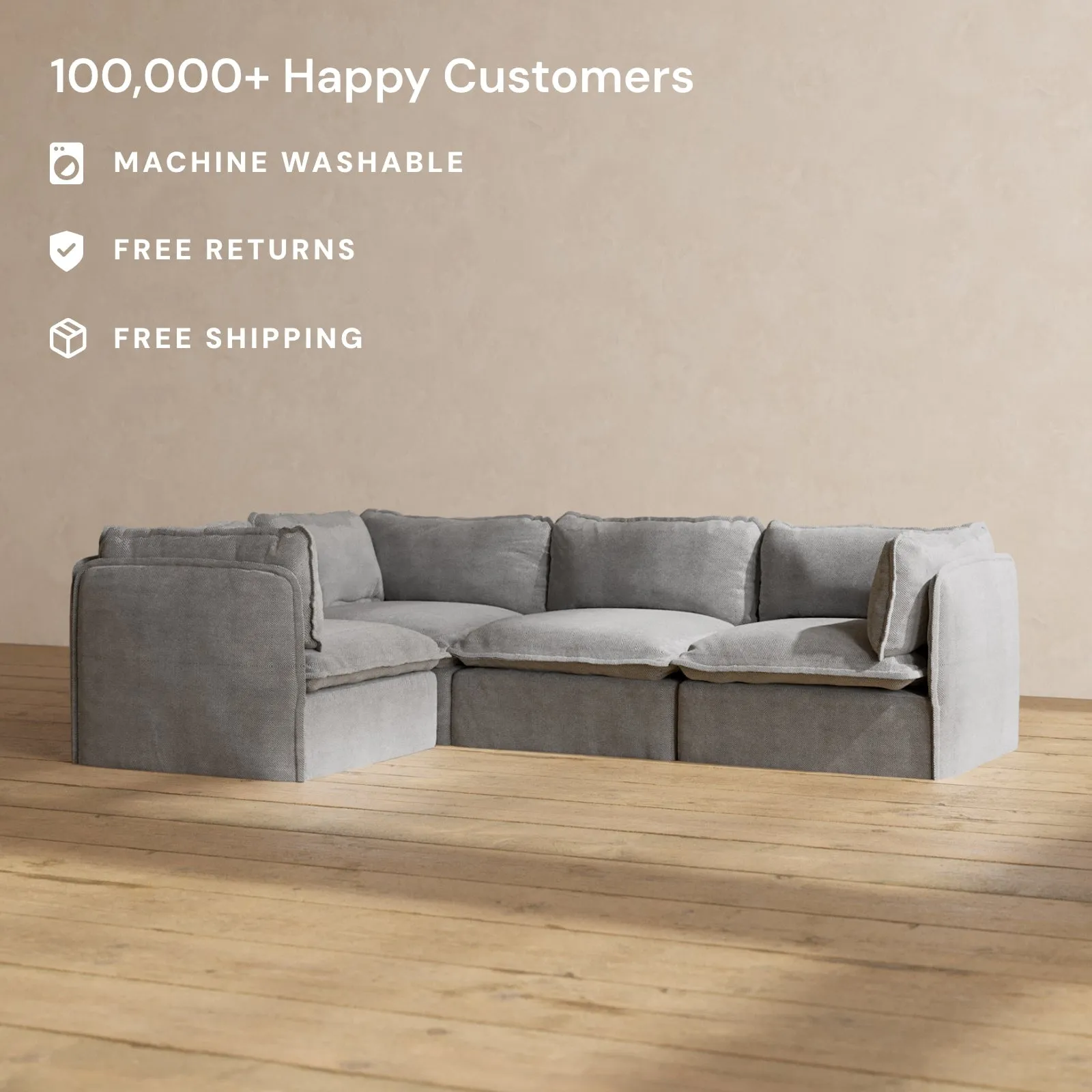 Modular Performance 4-Seater Corner Sectional in Ash | Deluxe Blend
