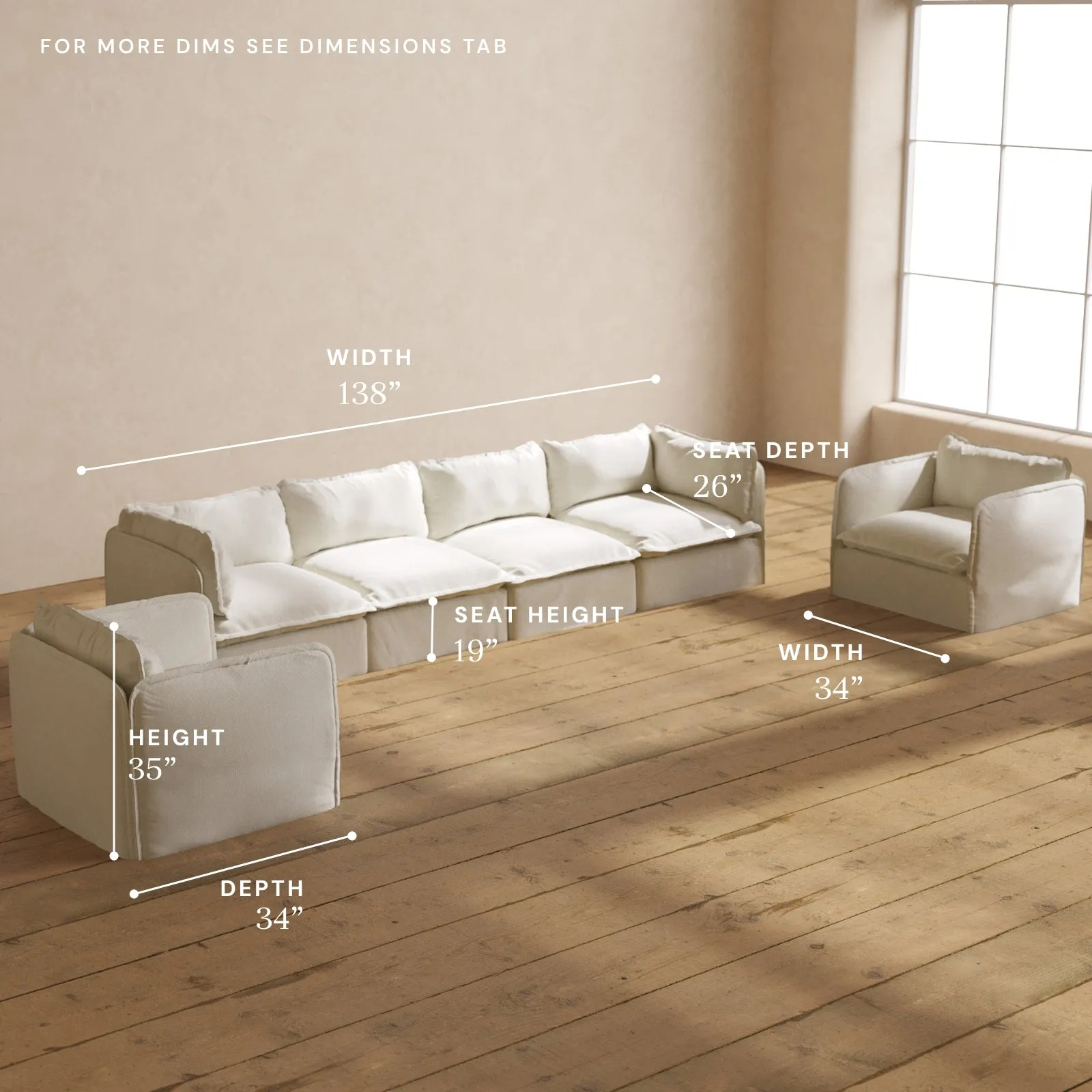 Modular Performance 4-Seater Sofa   Armchair Set in Eggshell | Deluxe Blend