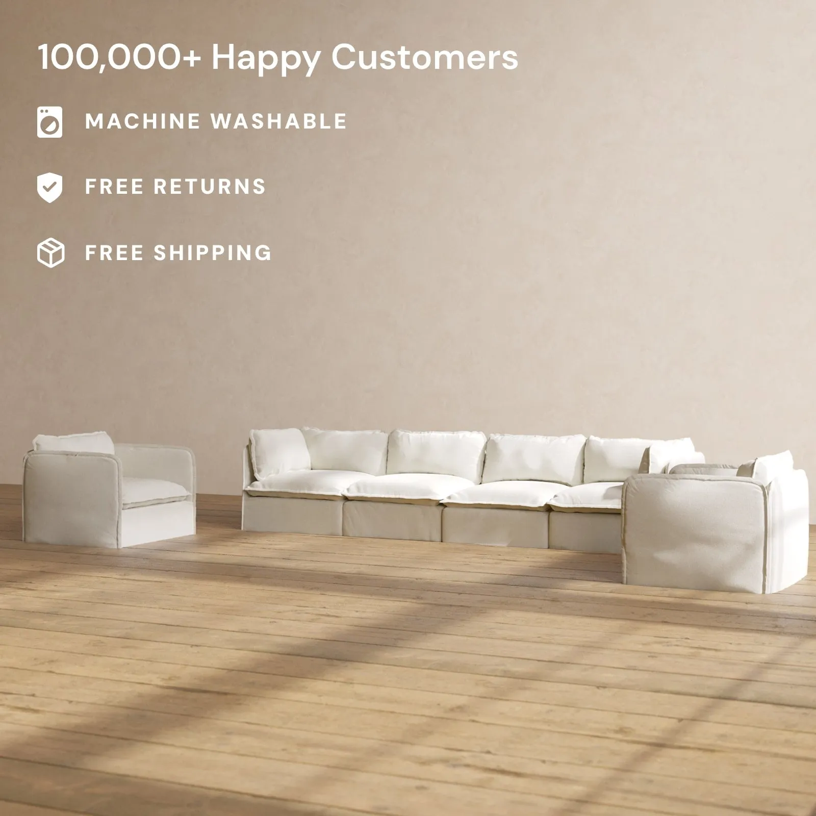 Modular Performance 4-Seater Sofa   Armchair Set in Eggshell | Deluxe Blend
