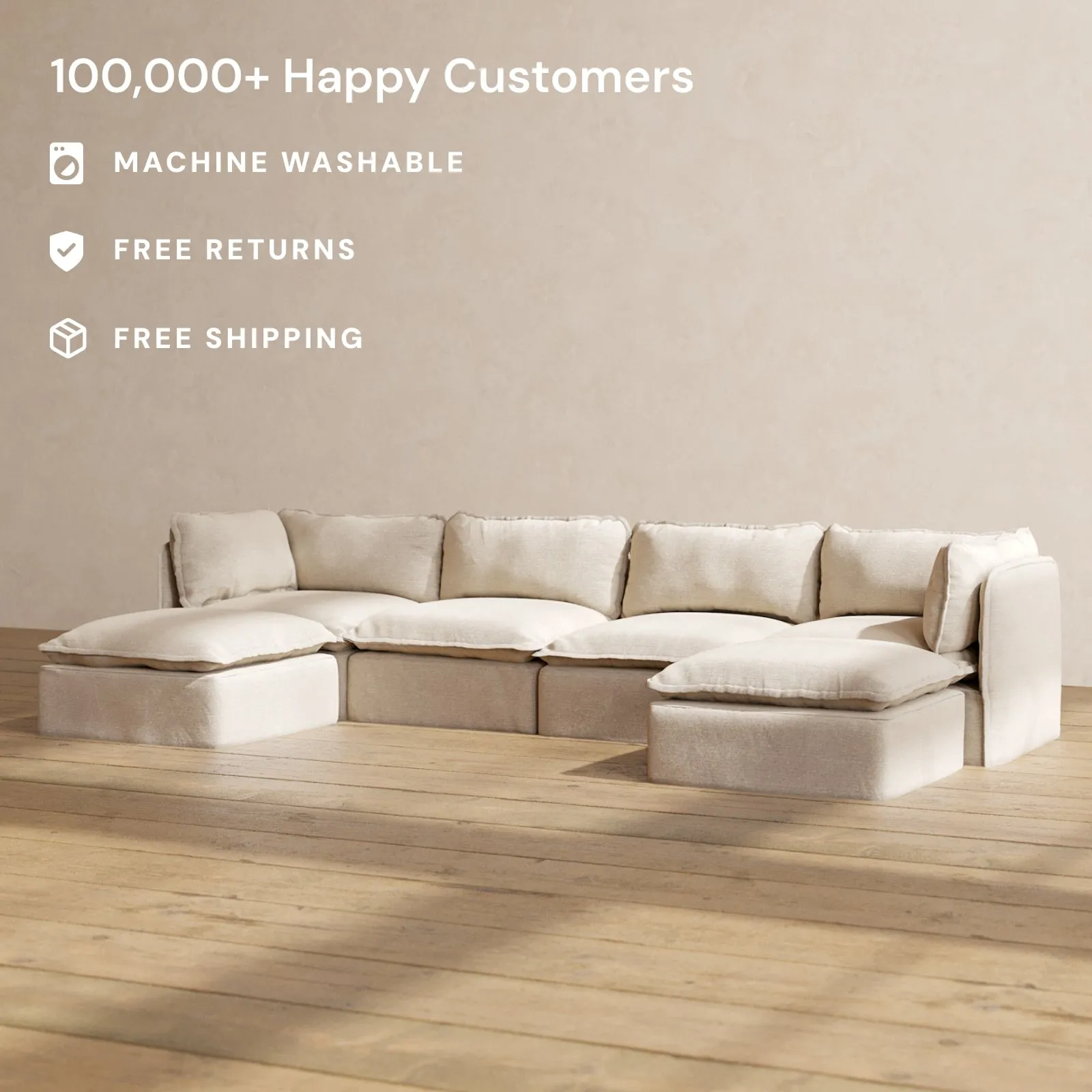 Modular Performance 4-Seater U-Sectional in Oat | Relaxed Blend