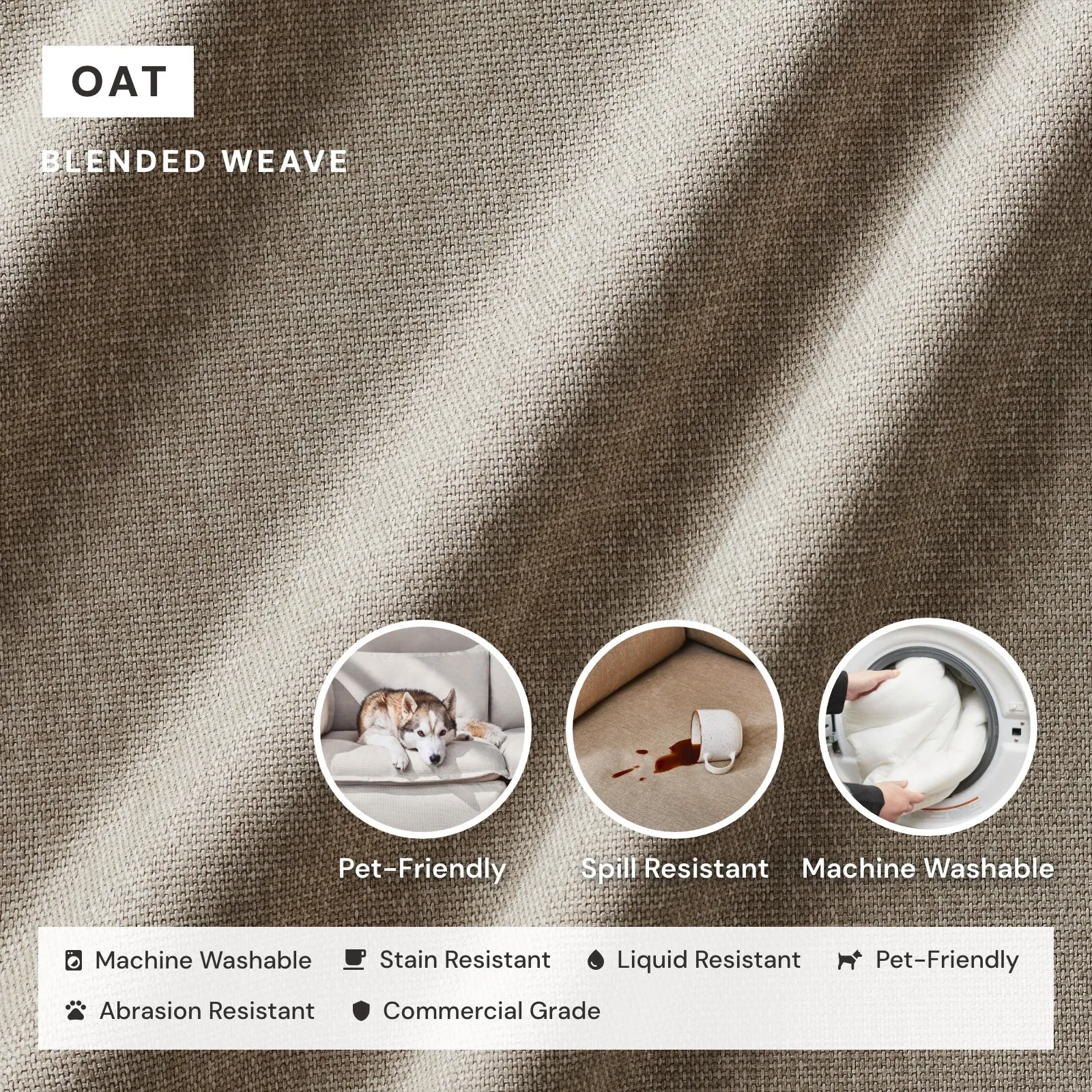Modular Performance 4-Seater U-Sectional in Oat | Relaxed Blend