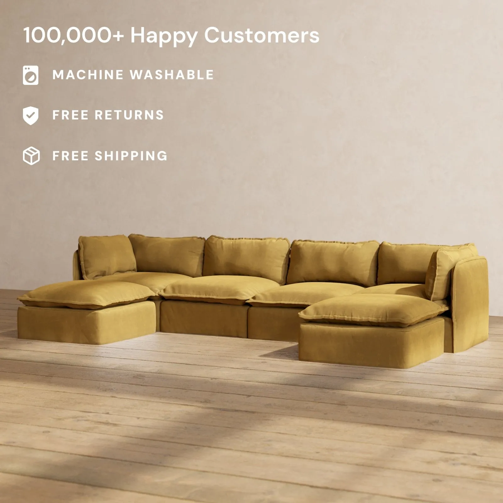 Modular Performance 4-Seater U-Sectional in Toffee | Deluxe Blend