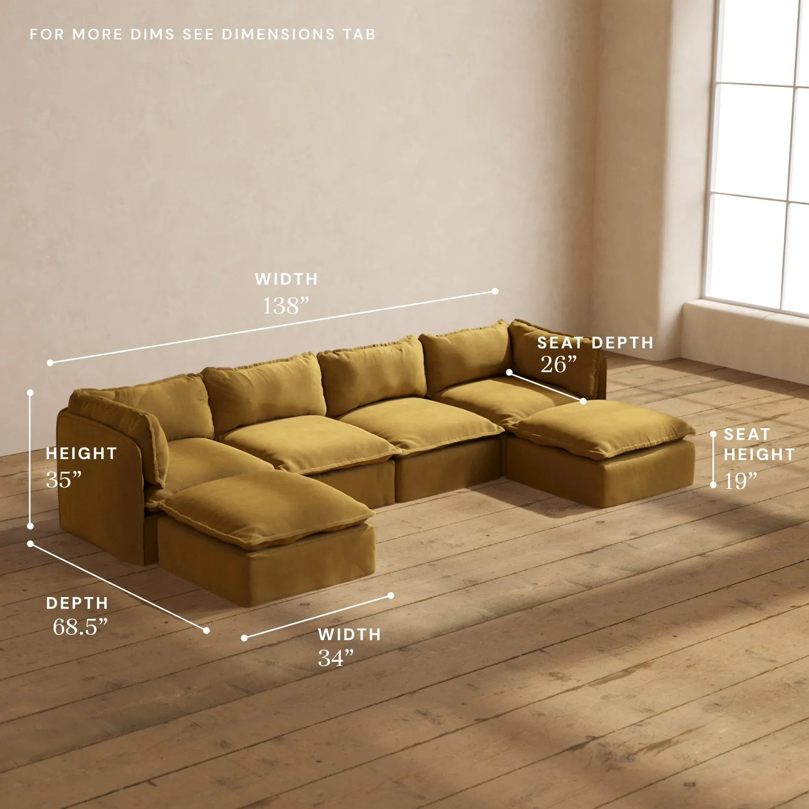 Modular Performance 4-Seater U-Sectional in Toffee | Deluxe Blend