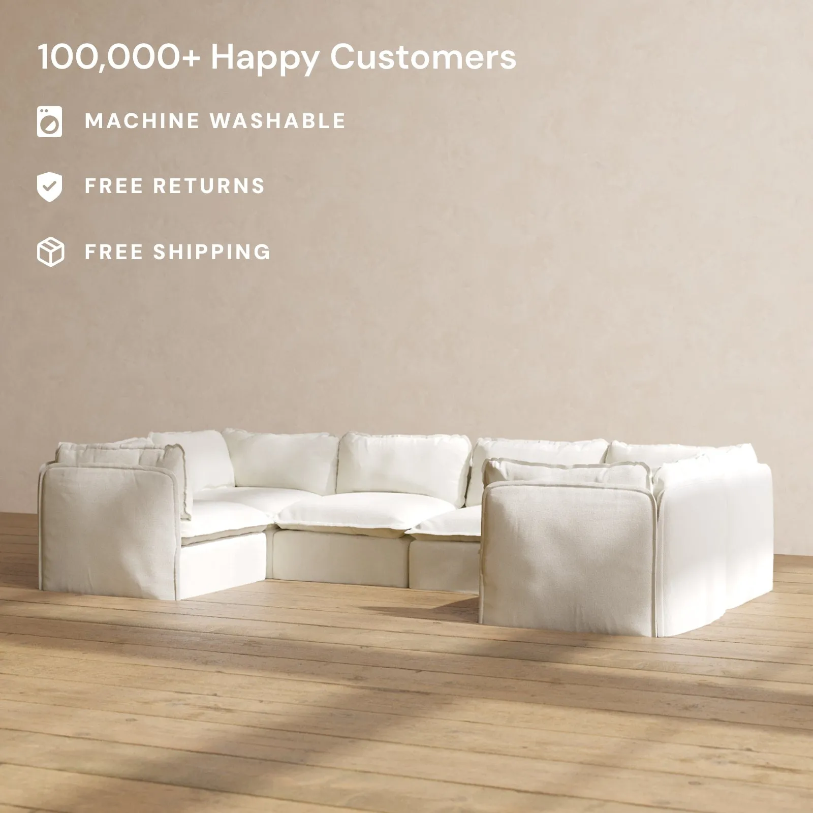Modular Performance 6-Seater U-Sectional in Eggshell | Deluxe Blend