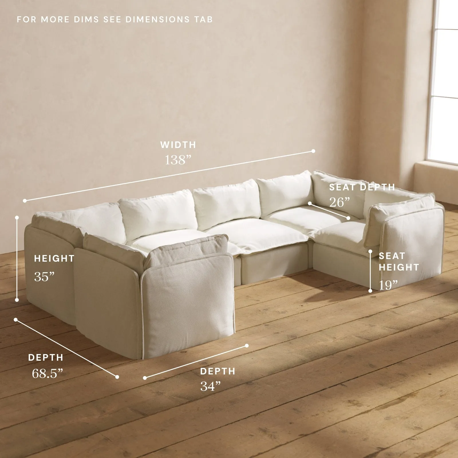Modular Performance 6-Seater U-Sectional in Eggshell | Deluxe Blend
