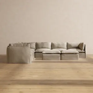 Modular Performance 7-Seater Corner Sectional   Bench Ottoman in Dune | Deluxe Blend