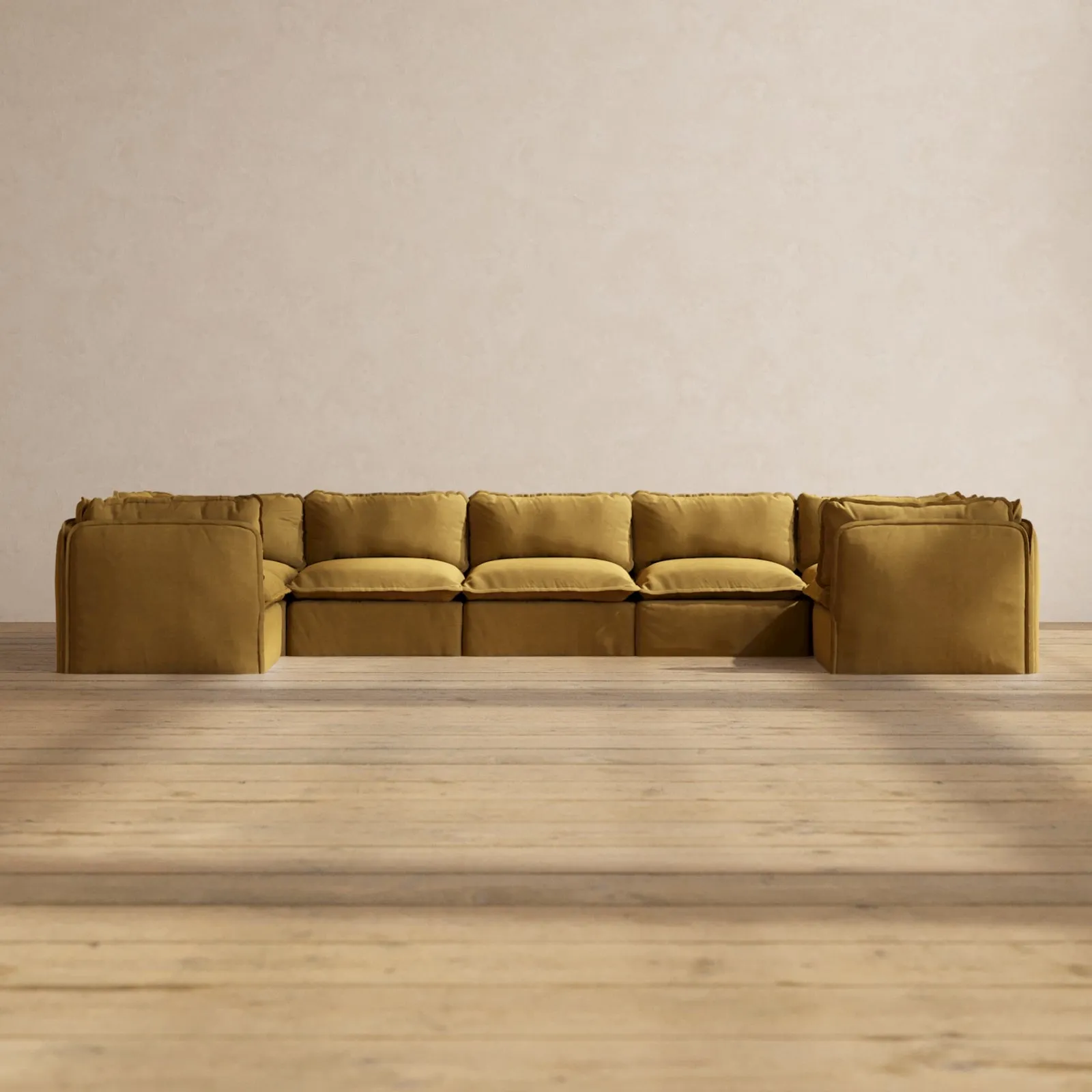 Modular Performance 7-Seater U-Sectional in Toffee | Deluxe Blend