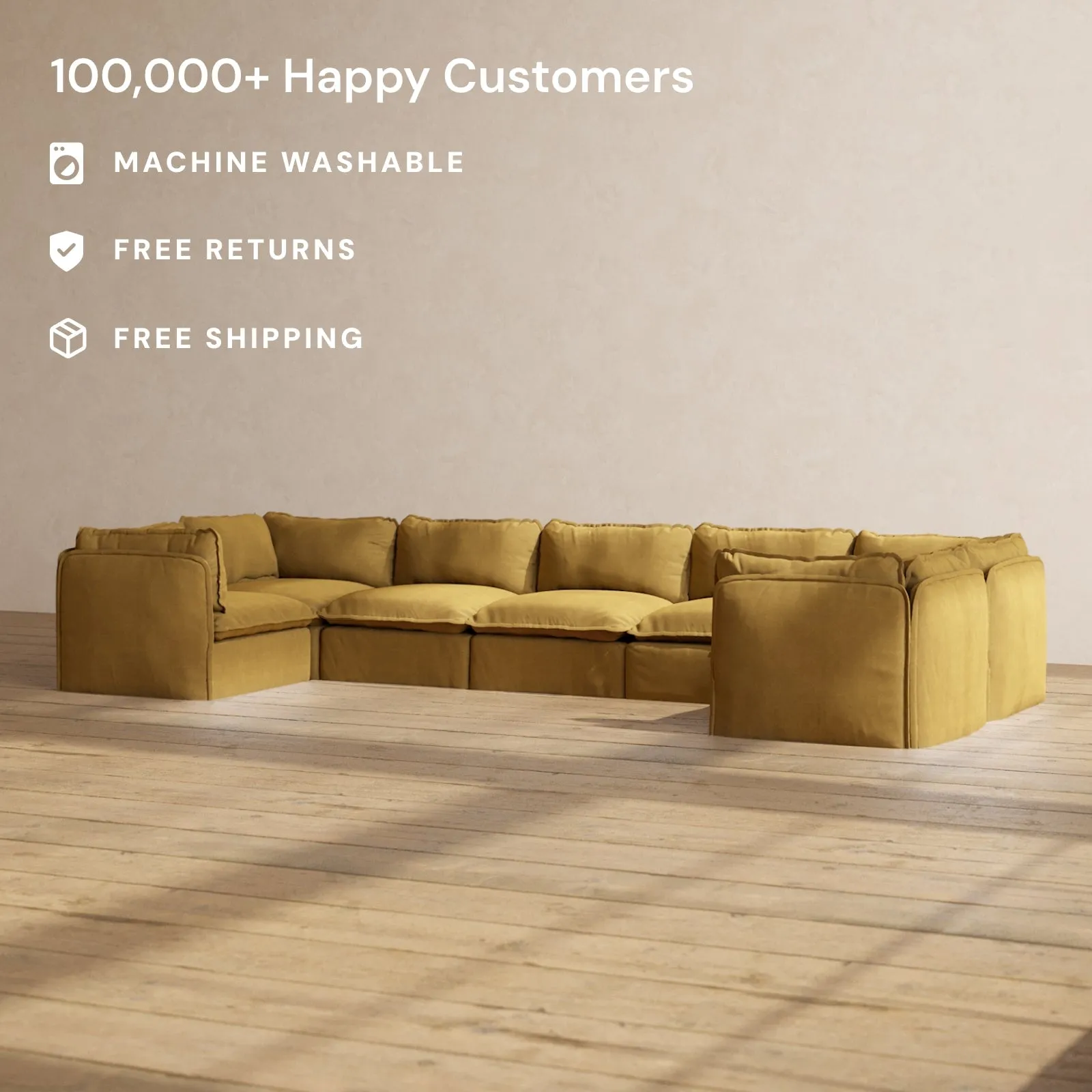 Modular Performance 7-Seater U-Sectional in Toffee | Deluxe Blend