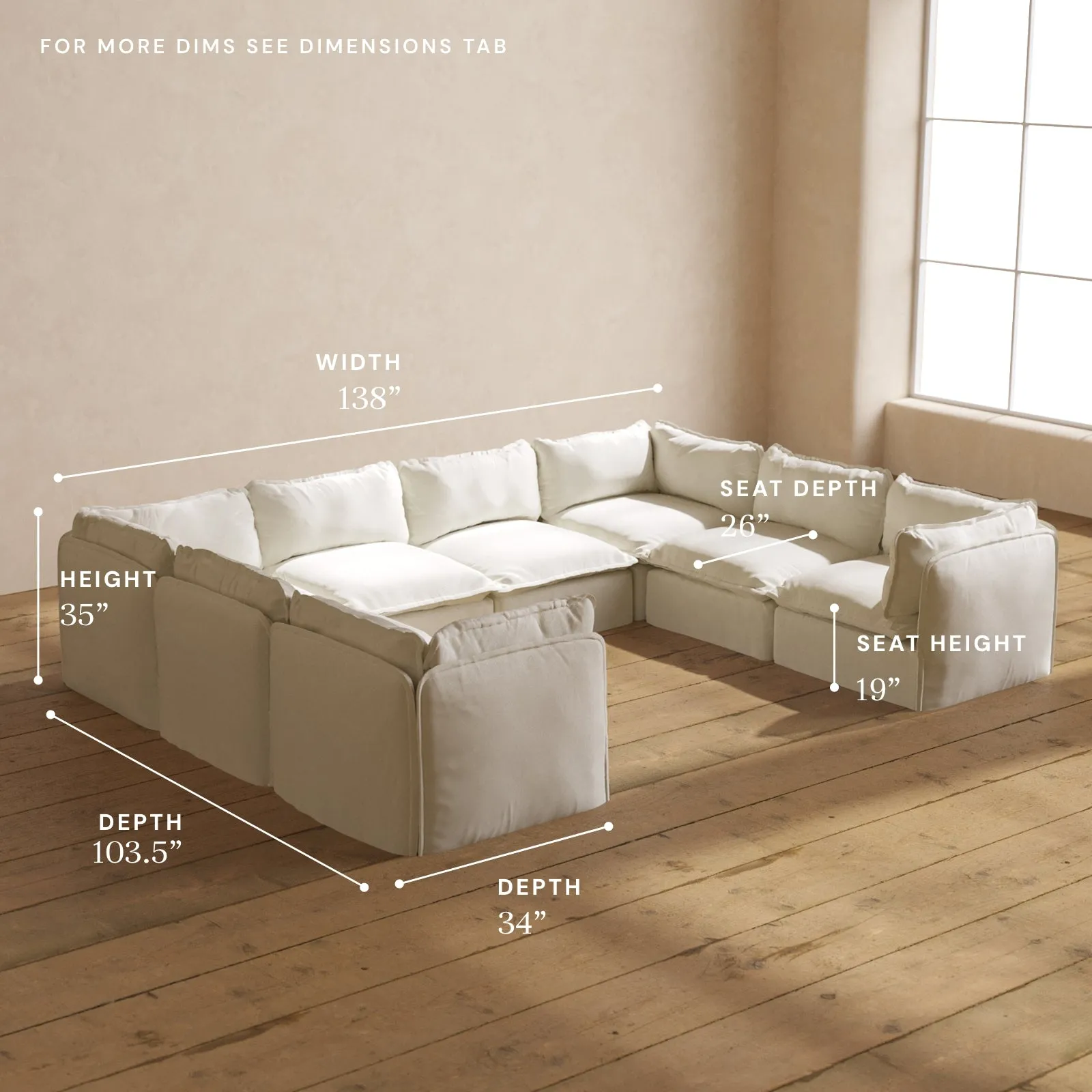 Modular Performance 8-Seater U-Sectional in Eggshell | Relaxed Blend