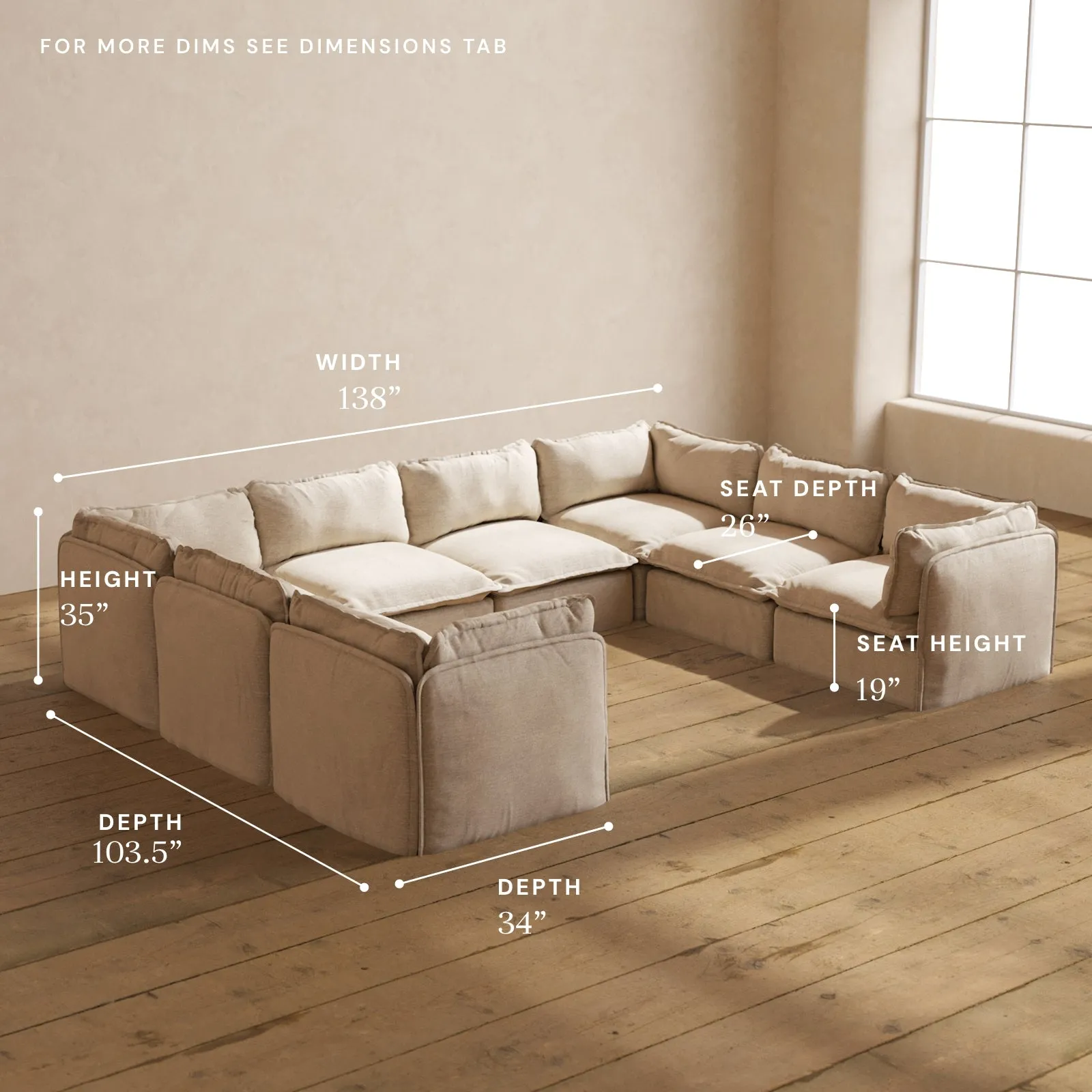 Modular Performance 8-Seater U-Sectional in Oat | Deluxe Blend