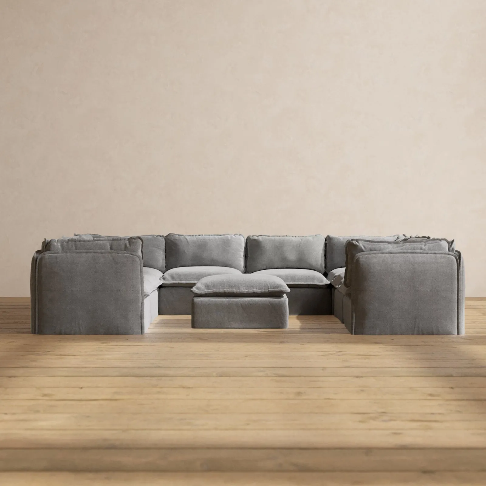 Modular Performance 8-Seater U-Sectional   Ottoman in Ash | Relaxed Blend