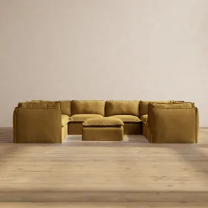 Modular Performance 8-Seater U-Sectional   Ottoman in Toffee | Deluxe Blend