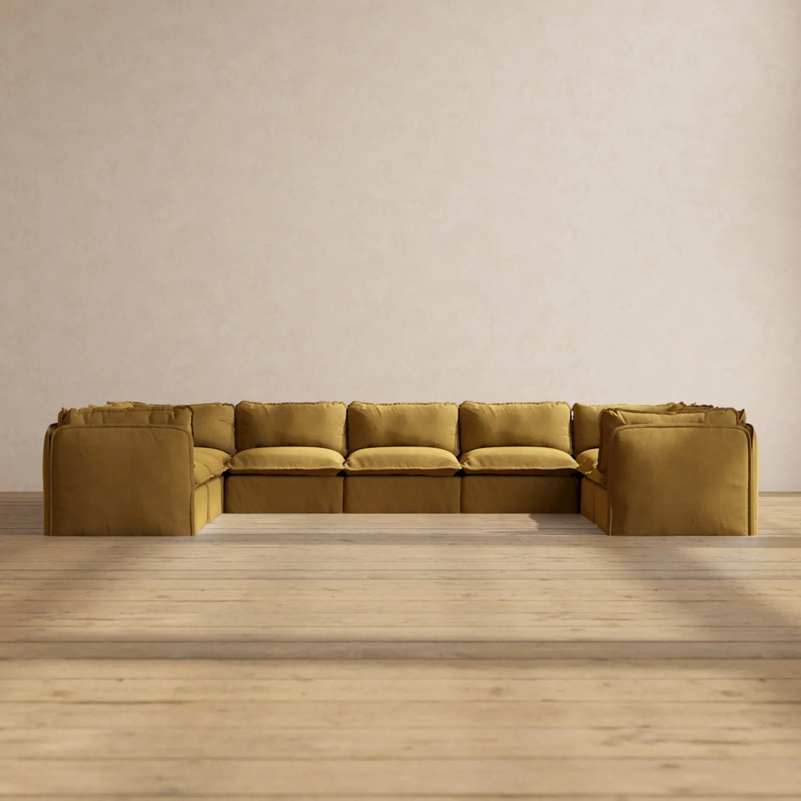 Modular Performance 9-Seater U-Sectional in Toffee | Deluxe Blend