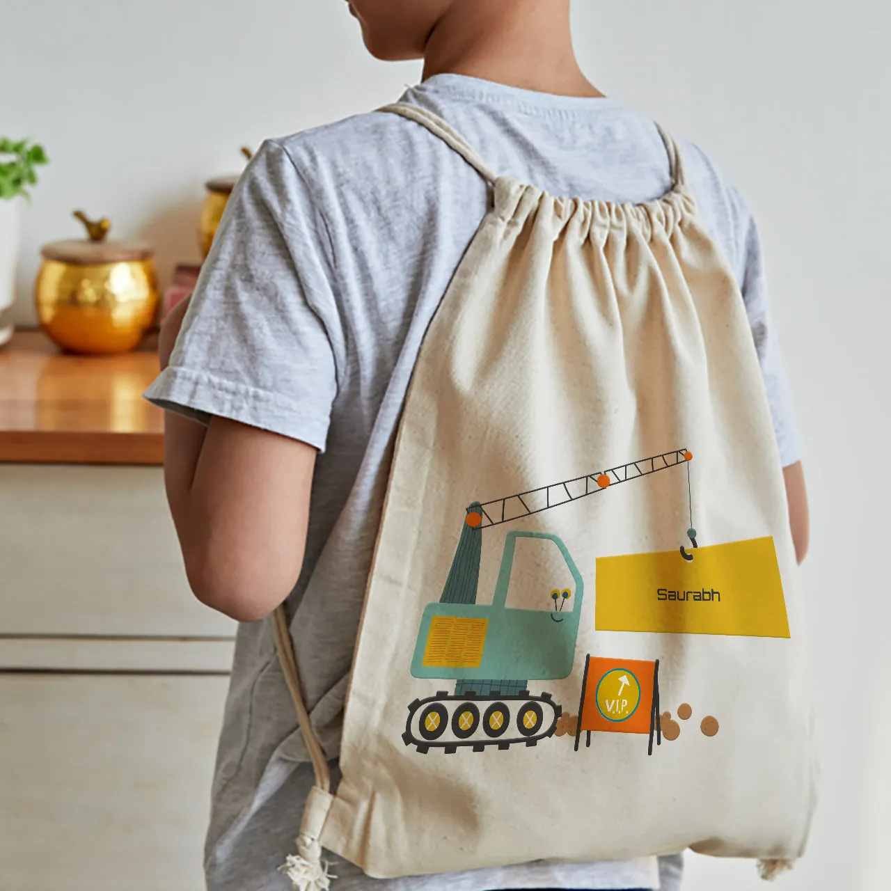 Personalised Drawstring Bag - Let's Build, Construction